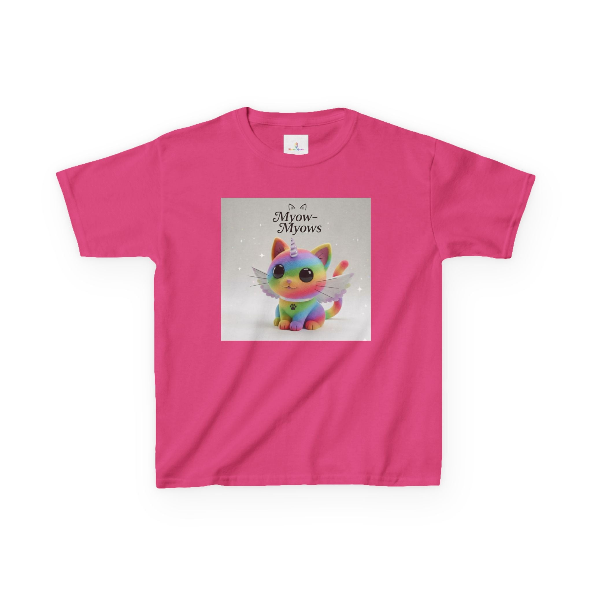 Rainbow Kitty Tee, Cute Kids T-Shirt, Fun Gift for Birthdays, Pajama Parties, Cartoon Lovers, Colorful Kids Apparel