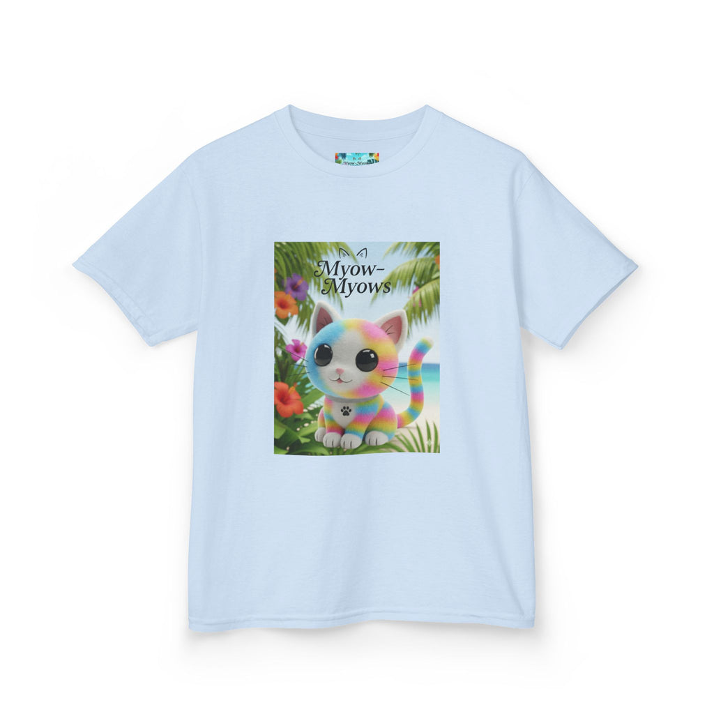 Kids Tropical Cat Tee, Cute Cat T-Shirt, Summer Fun Top, Birthday Gift for Kids, Animal Lover Kidswear