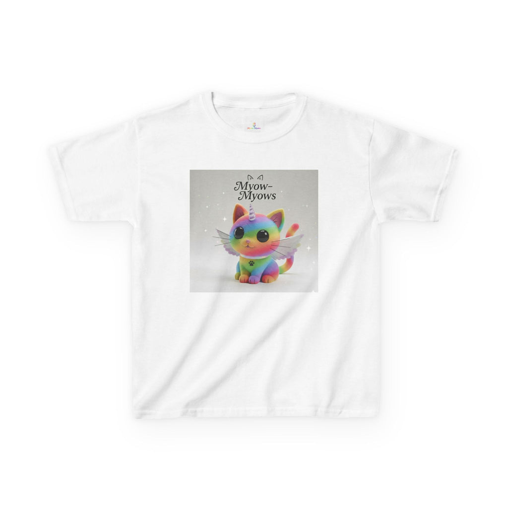 Rainbow Kitty Tee, Cute Kids T-Shirt, Fun Gift for Birthdays, Pajama Parties, Cartoon Lovers, Colorful Kids Apparel