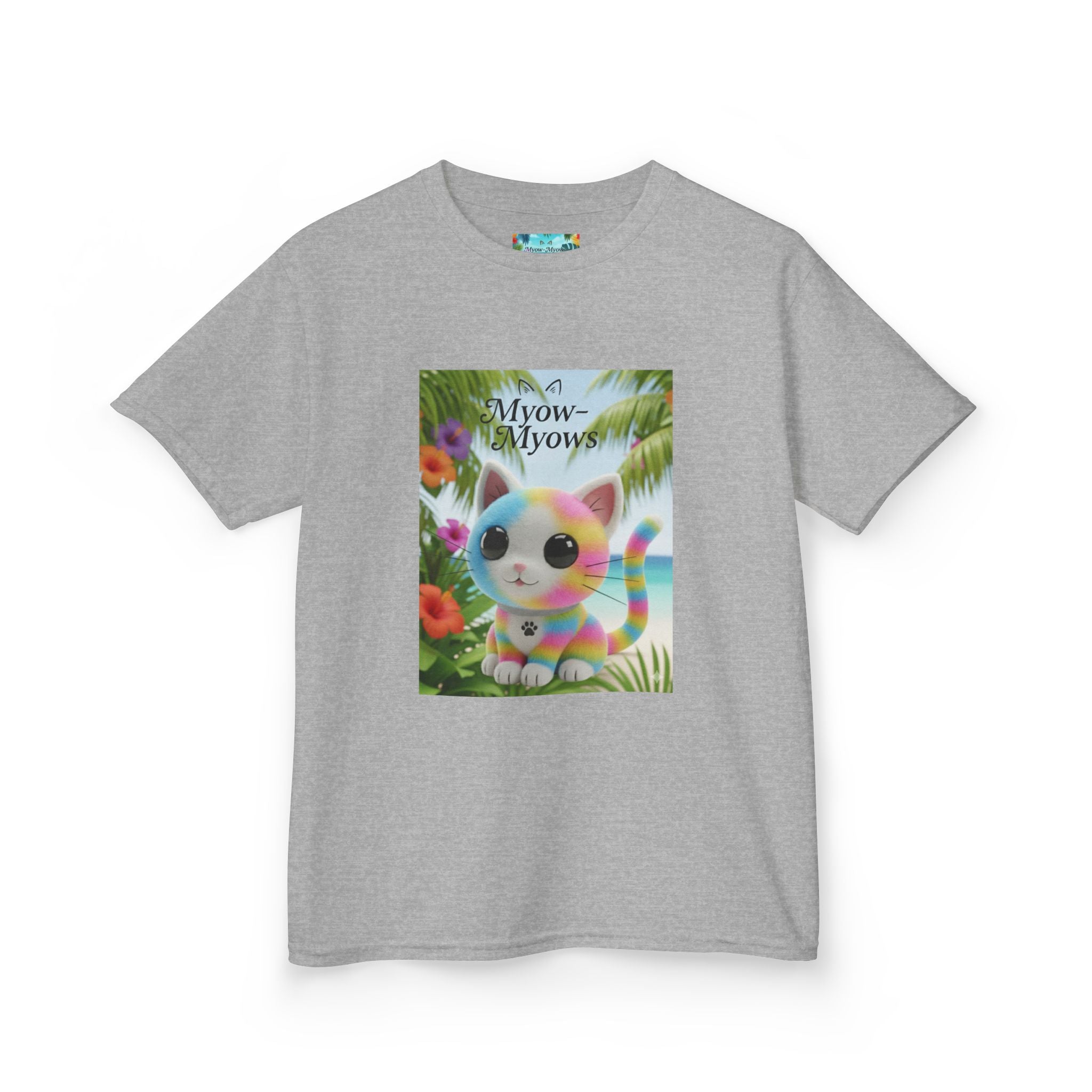 Kids Tropical Cat Tee, Cute Cat T-Shirt, Summer Fun Top, Birthday Gift for Kids, Animal Lover Kidswear