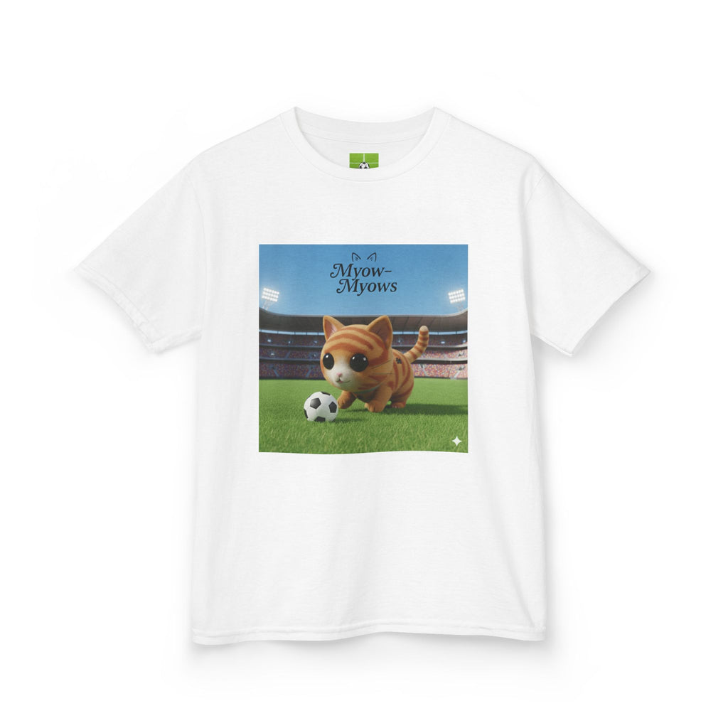 Kids Soccer Cat Tee - For Young Cat Lovers, Perfect Gift for Birthdays, Sports Events, and Pet Lovers, Kids Heavy Cotton T-Shirt