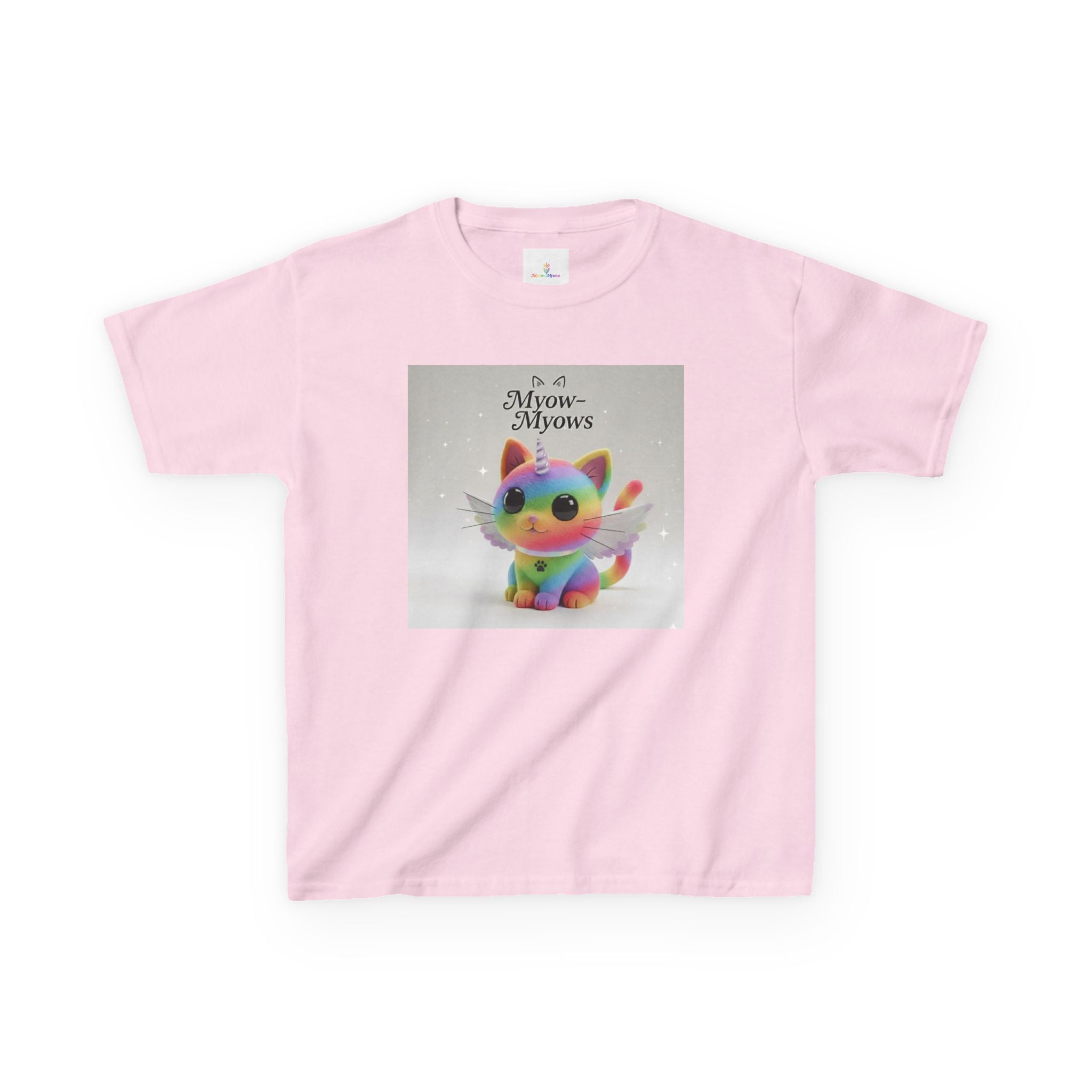 Rainbow Kitty Tee, Cute Kids T-Shirt, Fun Gift for Birthdays, Pajama Parties, Cartoon Lovers, Colorful Kids Apparel