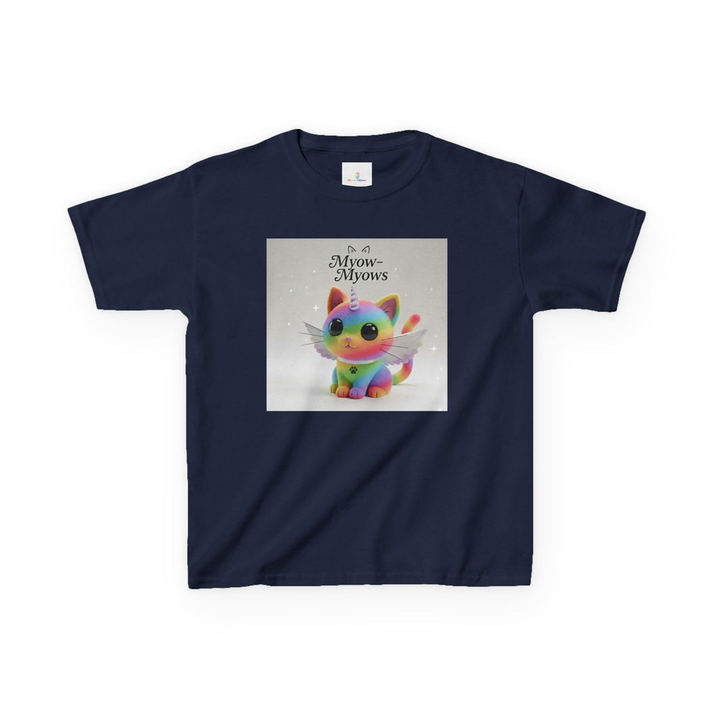 Rainbow Kitty Tee, Cute Kids T-Shirt, Fun Gift for Birthdays, Pajama Parties, Cartoon Lovers, Colorful Kids Apparel