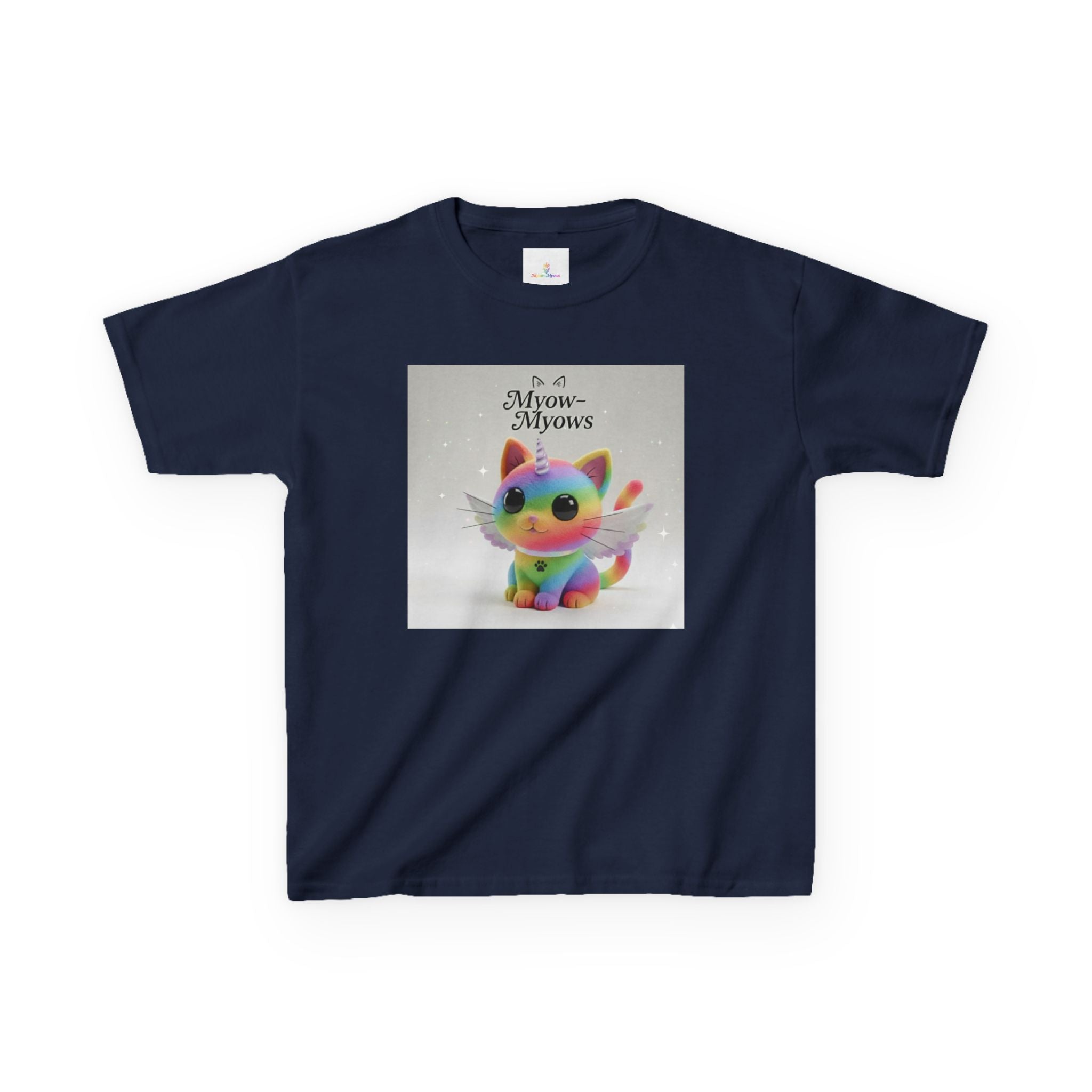 Rainbow Kitty Tee, Cute Kids T-Shirt, Fun Gift for Birthdays, Pajama Parties, Cartoon Lovers, Colorful Kids Apparel