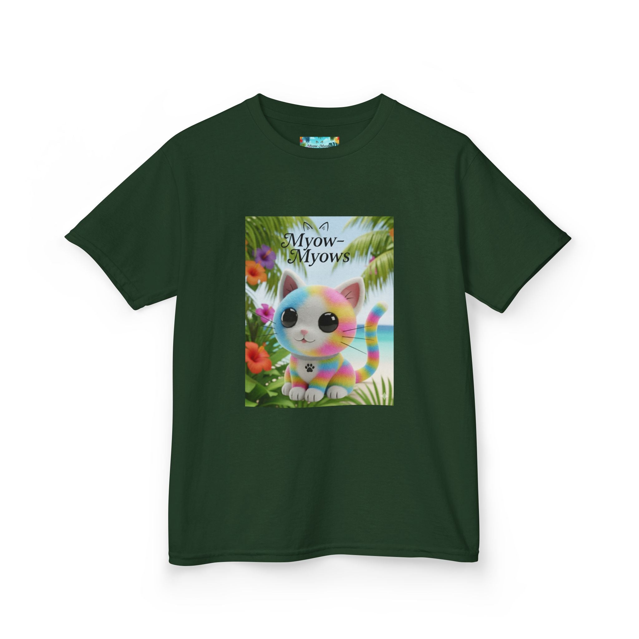 Kids Tropical Cat Tee, Cute Cat T-Shirt, Summer Fun Top, Birthday Gift for Kids, Animal Lover Kidswear