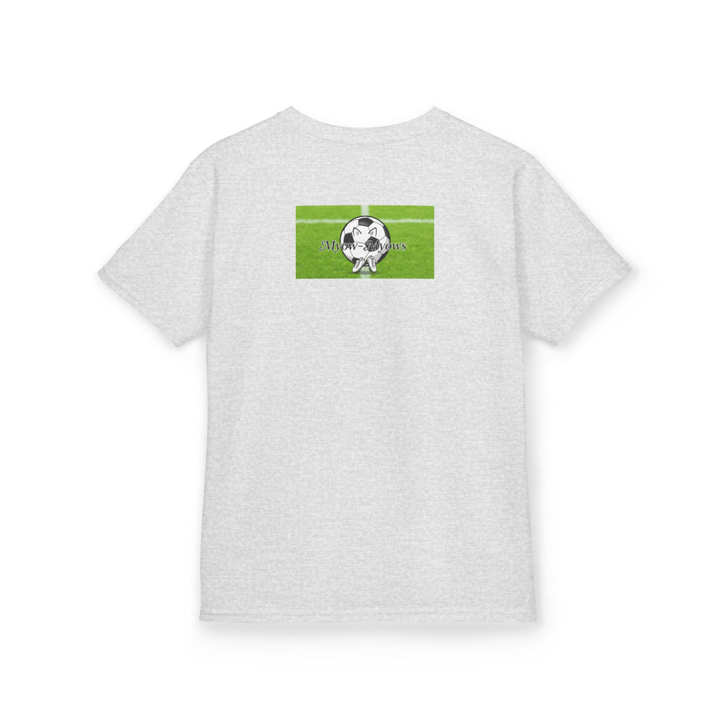 Kids Soccer Cat Tee - For Young Cat Lovers, Perfect Gift for Birthdays, Sports Events, and Pet Lovers, Kids Heavy Cotton T-Shirt