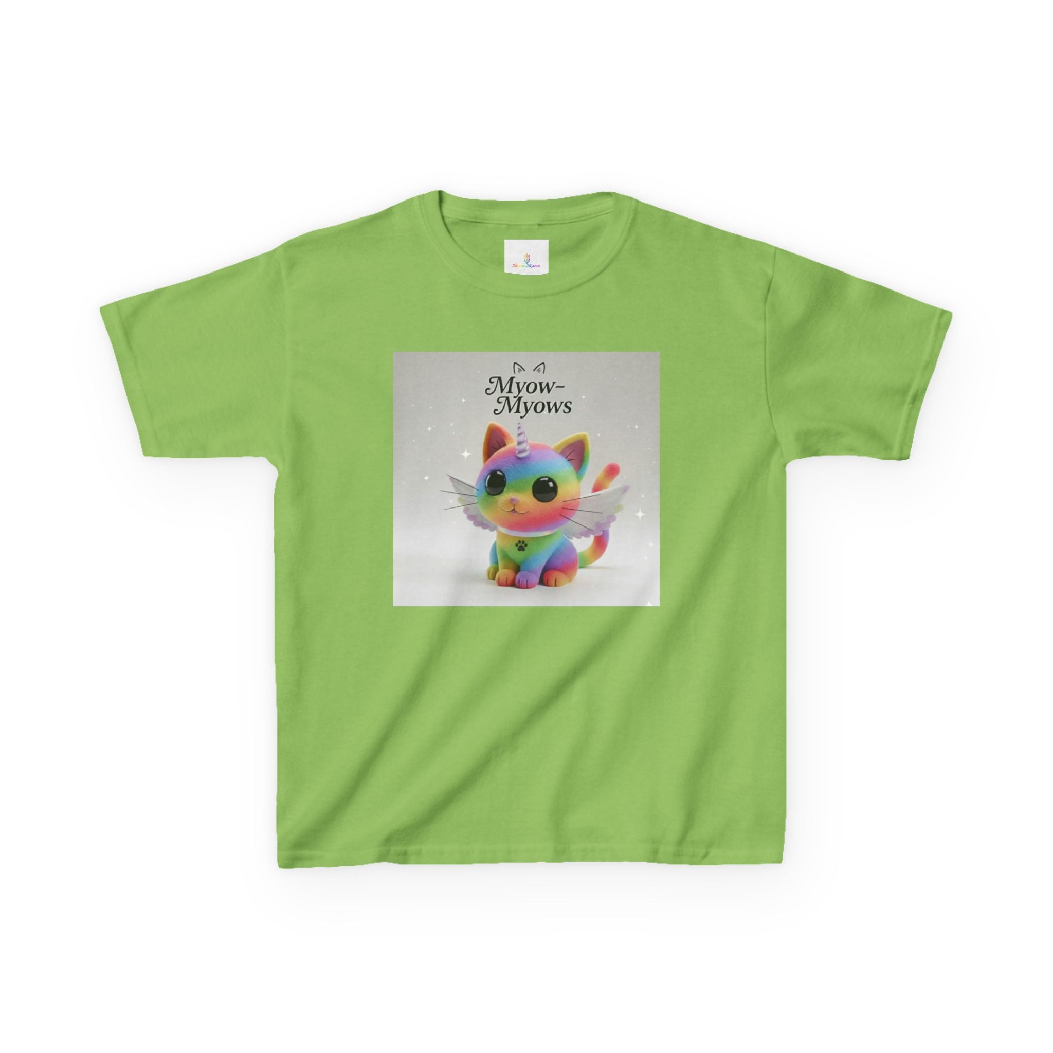 Rainbow Kitty Tee, Cute Kids T-Shirt, Fun Gift for Birthdays, Pajama Parties, Cartoon Lovers, Colorful Kids Apparel