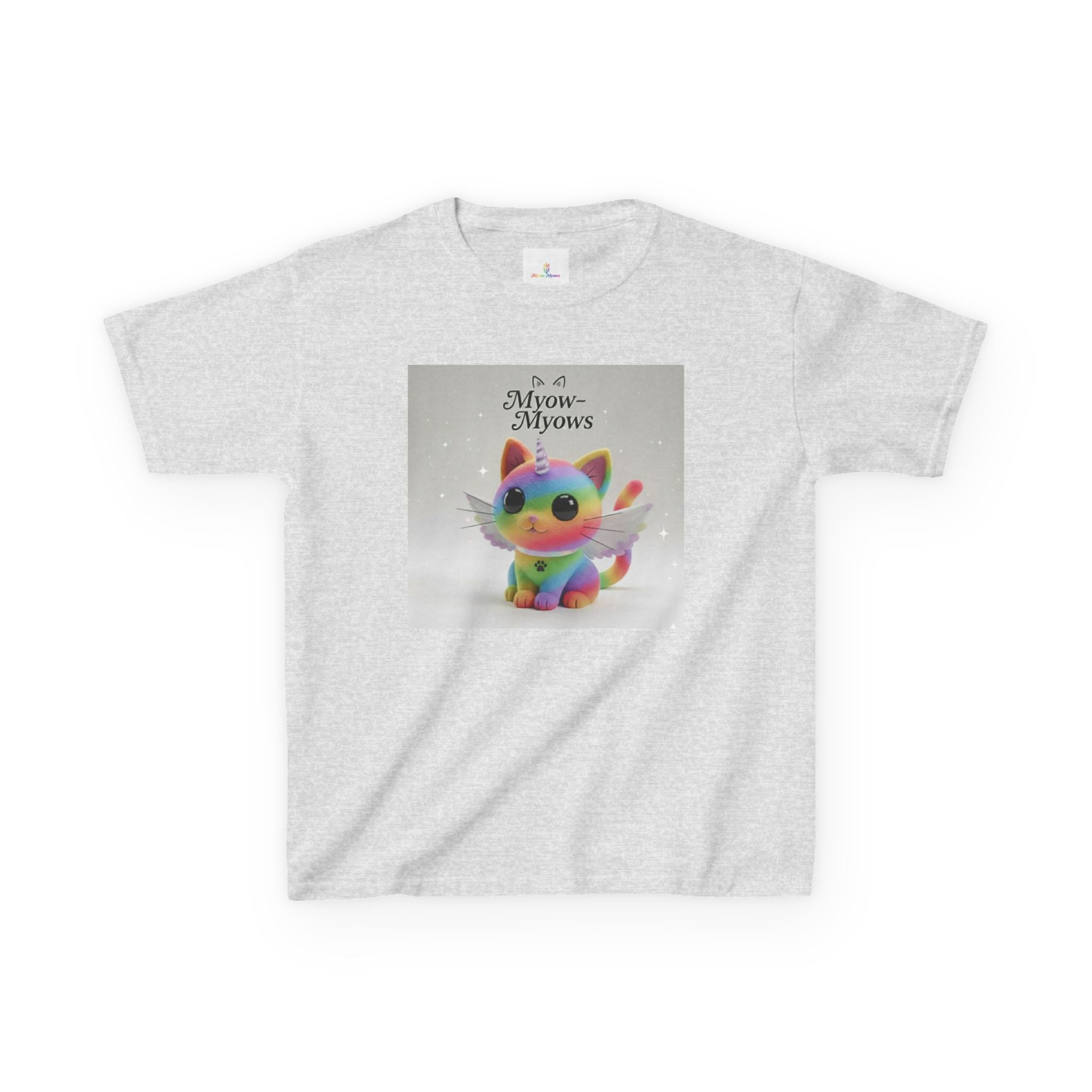 Rainbow Kitty Tee, Cute Kids T-Shirt, Fun Gift for Birthdays, Pajama Parties, Cartoon Lovers, Colorful Kids Apparel