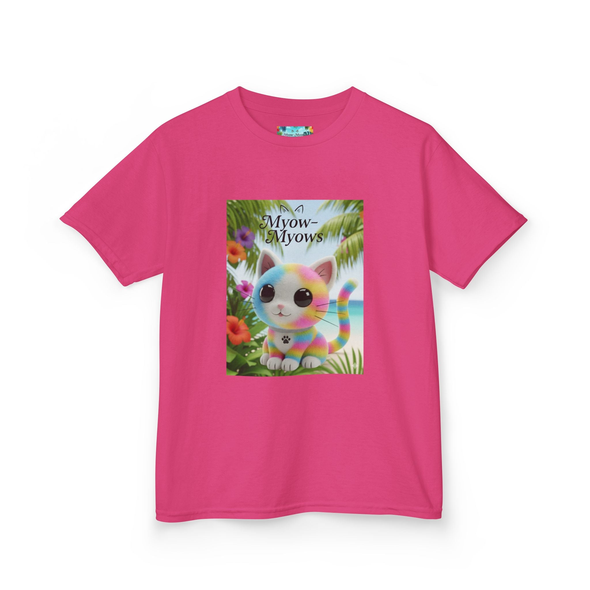 Kids Tropical Cat Tee, Cute Cat T-Shirt, Summer Fun Top, Birthday Gift for Kids, Animal Lover Kidswear