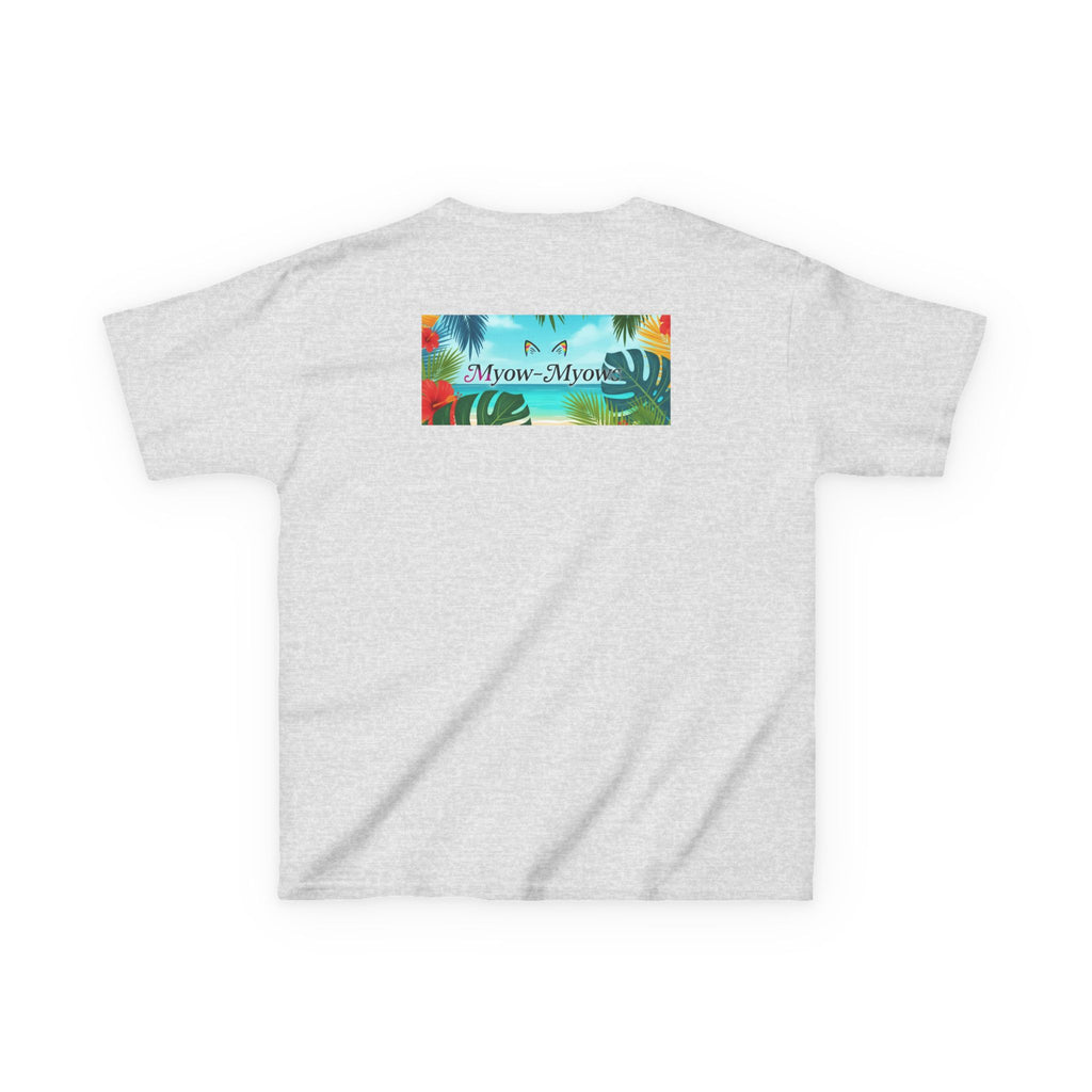 Kids Tropical Cat Tee, Cute Cat T-Shirt, Summer Fun Top, Birthday Gift for Kids, Animal Lover Kidswear