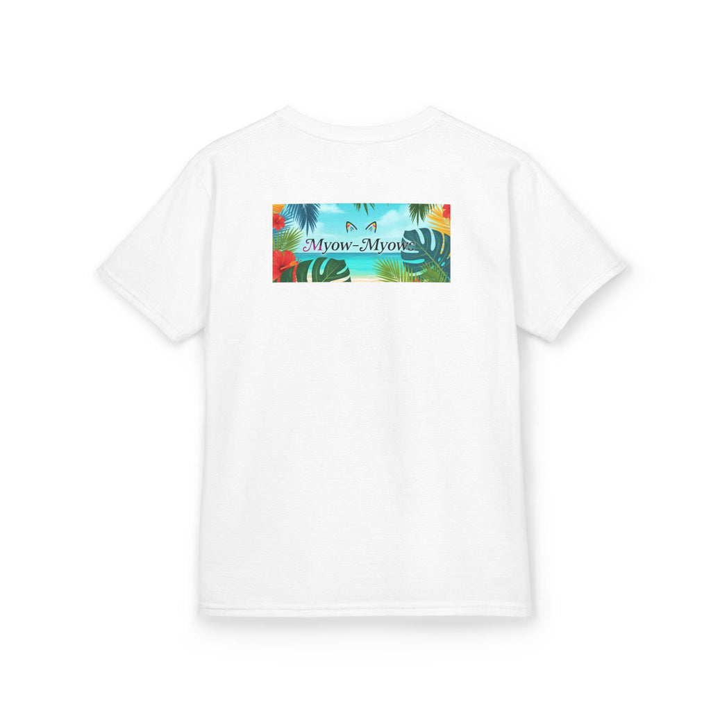 Kids Tropical Cat Tee, Cute Cat T-Shirt, Summer Fun Top, Birthday Gift for Kids, Animal Lover Kidswear