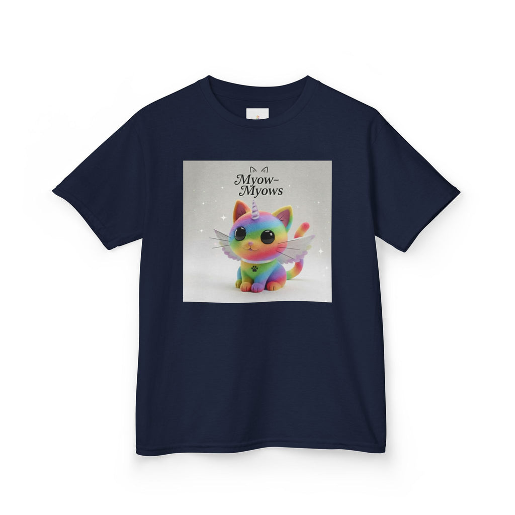 Rainbow Kitty Tee, Cute Kids T-Shirt, Fun Gift for Birthdays, Pajama Parties, Cartoon Lovers, Colorful Kids Apparel