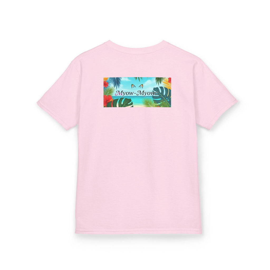 Kids Tropical Cat Tee, Cute Cat T-Shirt, Summer Fun Top, Birthday Gift for Kids, Animal Lover Kidswear