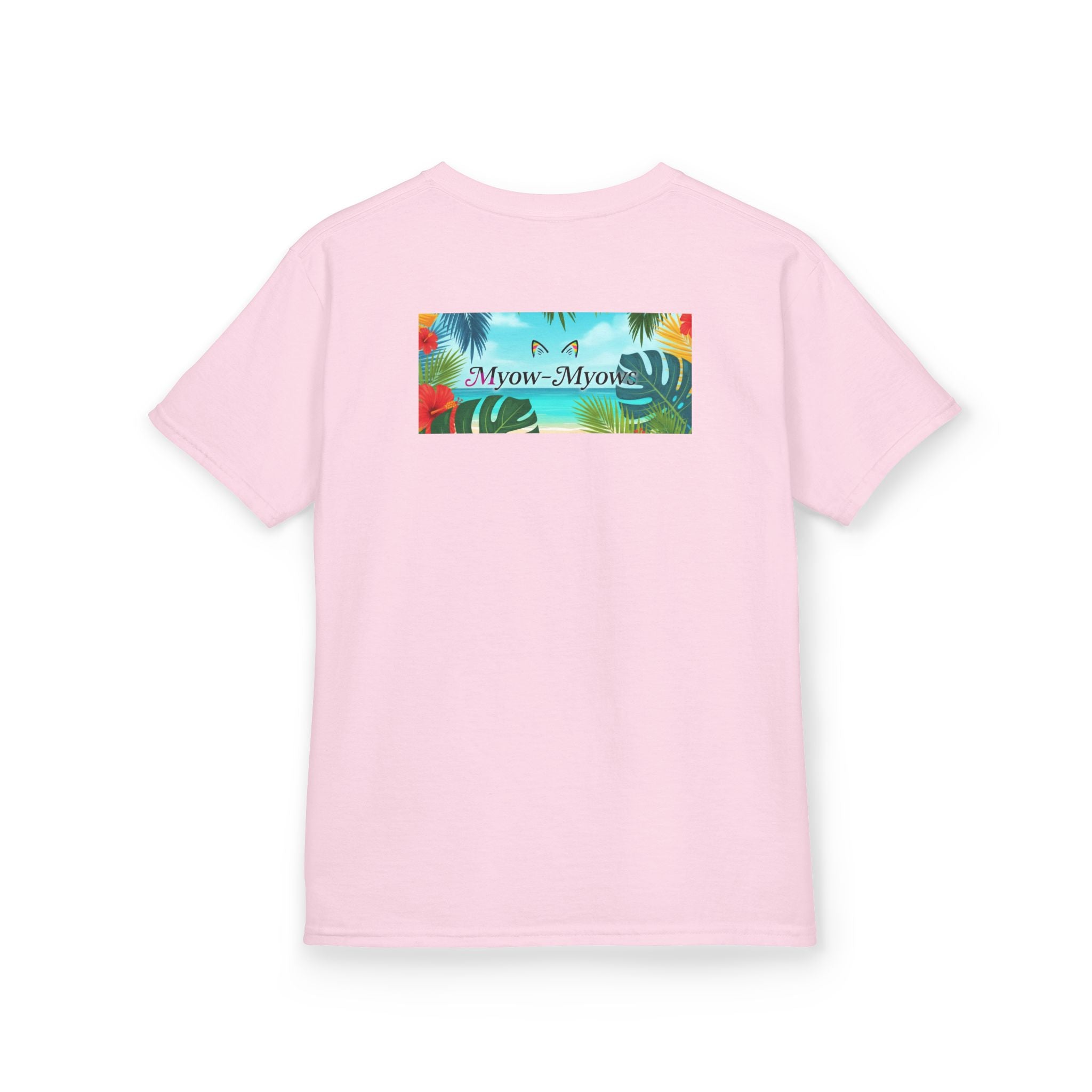 Kids Tropical Cat Tee, Cute Cat T-Shirt, Summer Fun Top, Birthday Gift for Kids, Animal Lover Kidswear