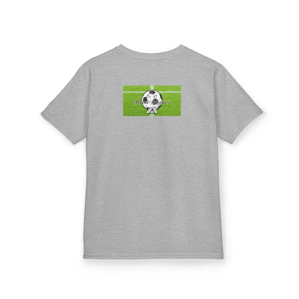 Kids Soccer Cat Tee - For Young Cat Lovers, Perfect Gift for Birthdays, Sports Events, and Pet Lovers, Kids Heavy Cotton T-Shirt