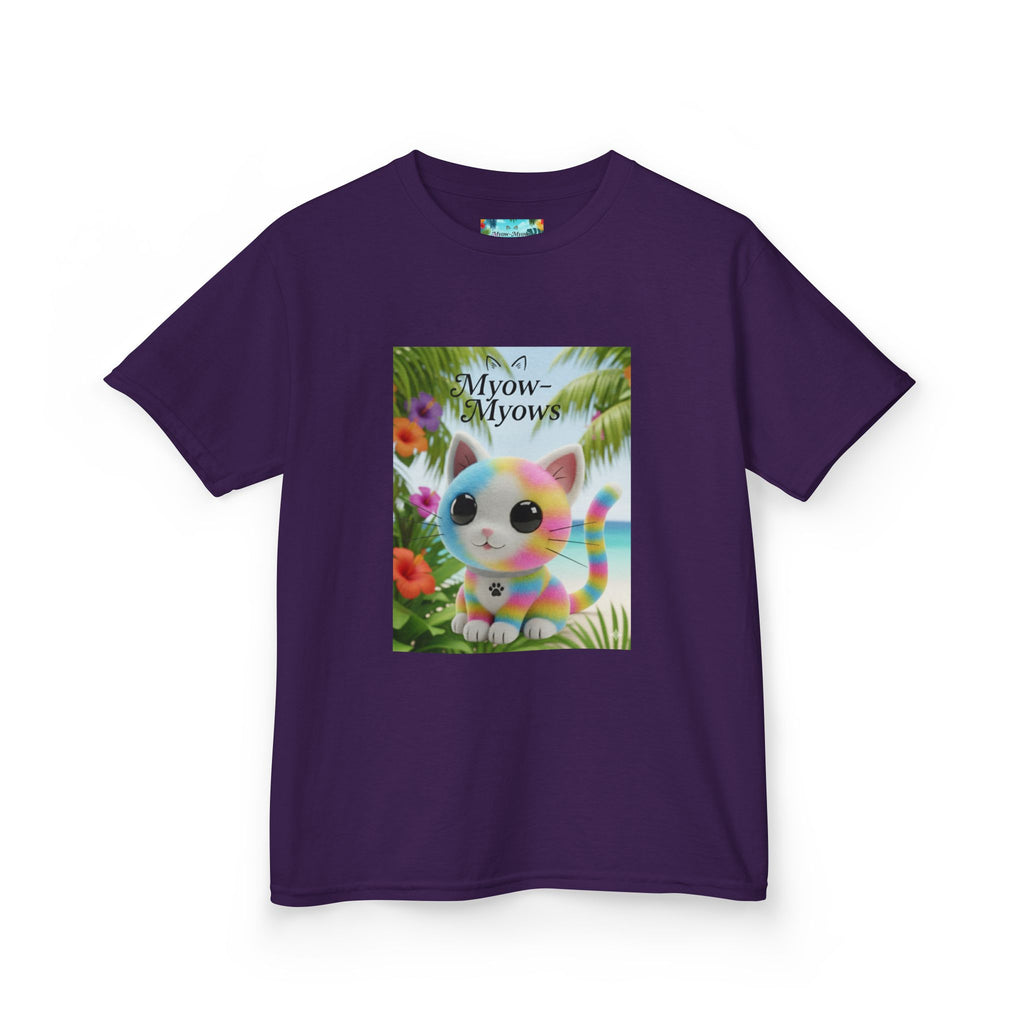 Kids Tropical Cat Tee, Cute Cat T-Shirt, Summer Fun Top, Birthday Gift for Kids, Animal Lover Kidswear