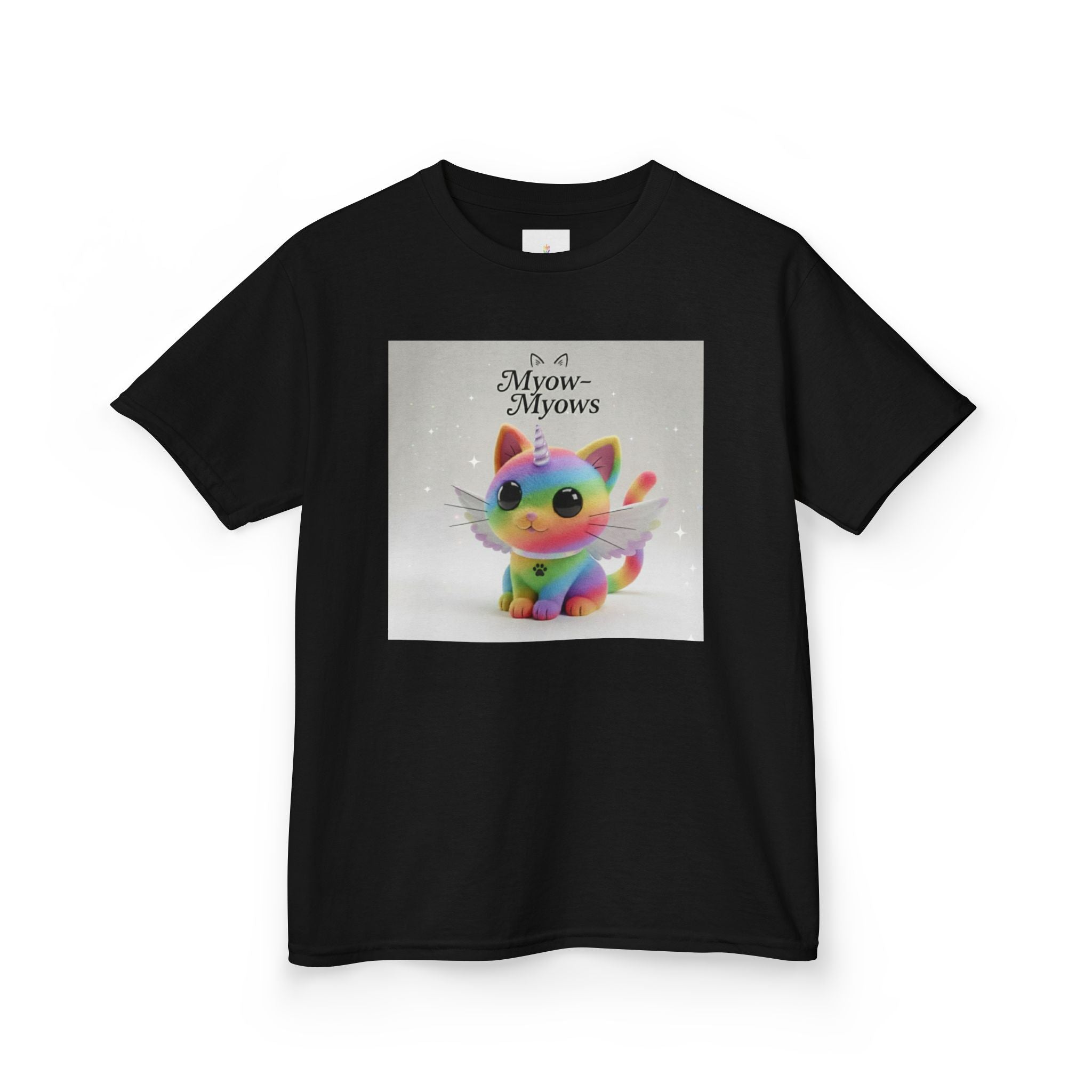Rainbow Kitty Tee, Cute Kids T-Shirt, Fun Gift for Birthdays, Pajama Parties, Cartoon Lovers, Colorful Kids Apparel