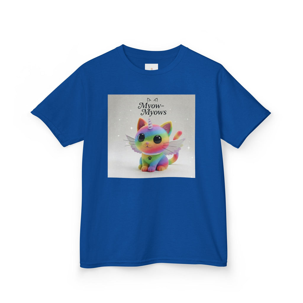 Rainbow Kitty Tee, Cute Kids T-Shirt, Fun Gift for Birthdays, Pajama Parties, Cartoon Lovers, Colorful Kids Apparel
