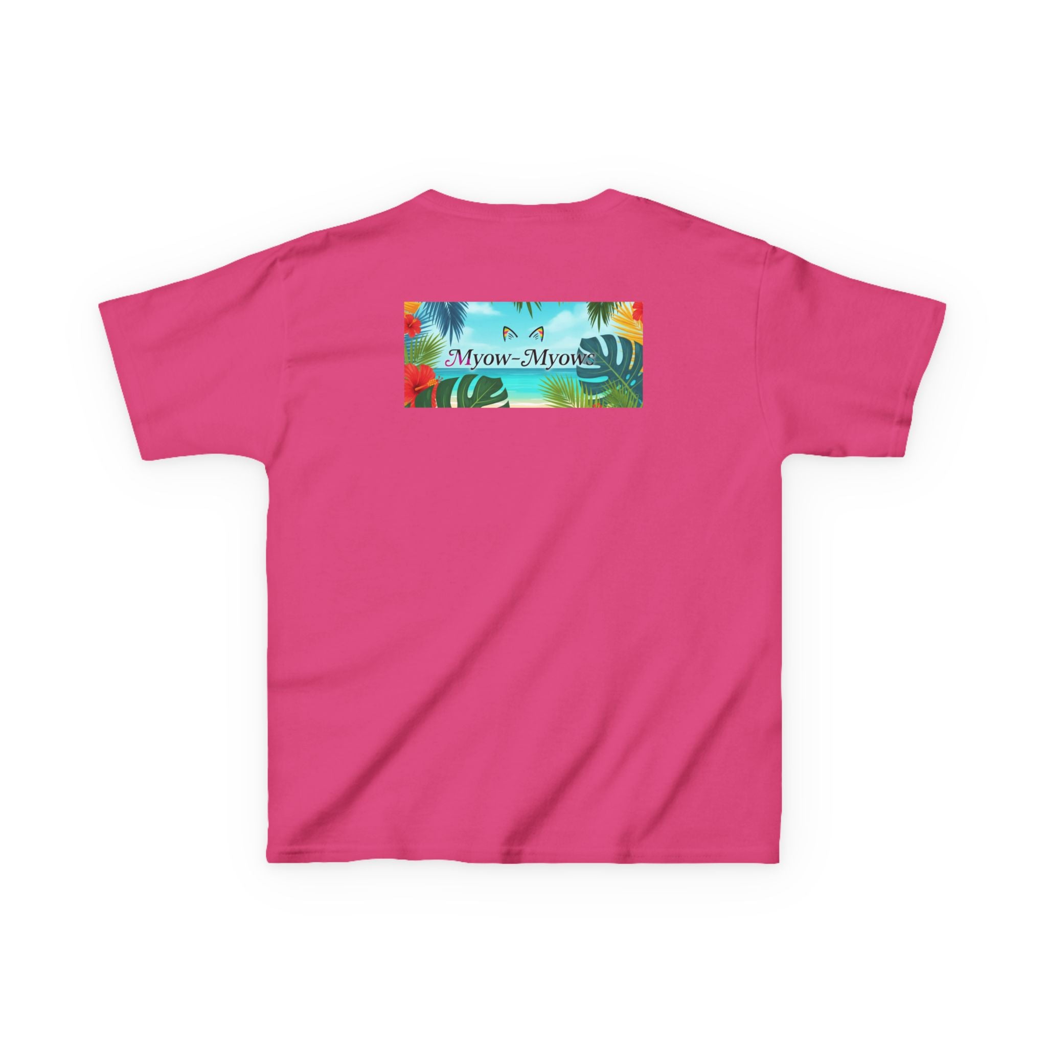 Kids Tropical Cat Tee, Cute Cat T-Shirt, Summer Fun Top, Birthday Gift for Kids, Animal Lover Kidswear