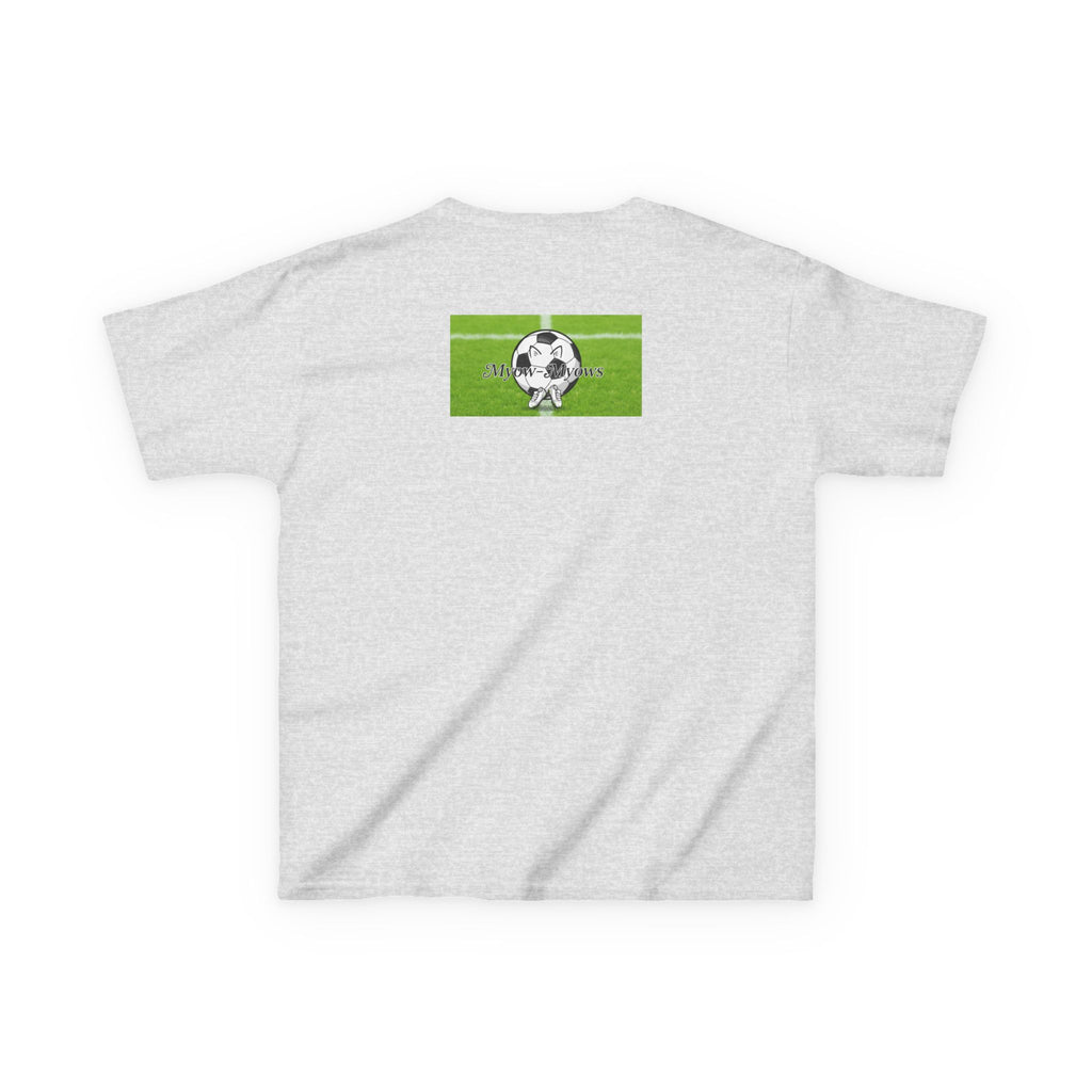 Kids Soccer Cat Tee - For Young Cat Lovers, Perfect Gift for Birthdays, Sports Events, and Pet Lovers, Kids Heavy Cotton T-Shirt