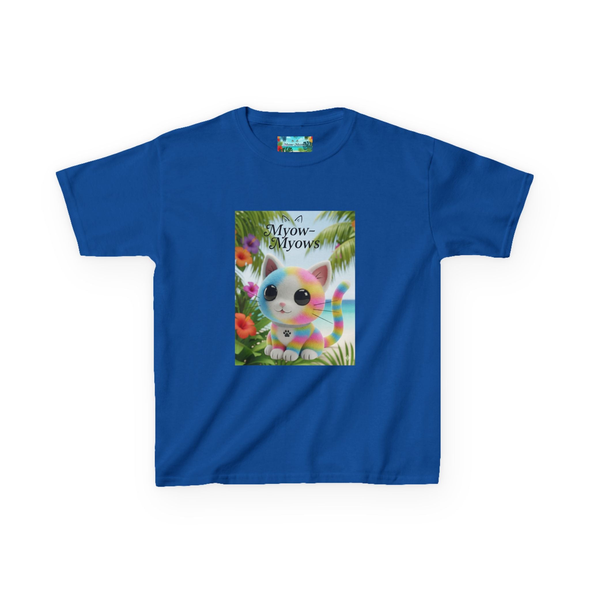 Kids Tropical Cat Tee, Cute Cat T-Shirt, Summer Fun Top, Birthday Gift for Kids, Animal Lover Kidswear