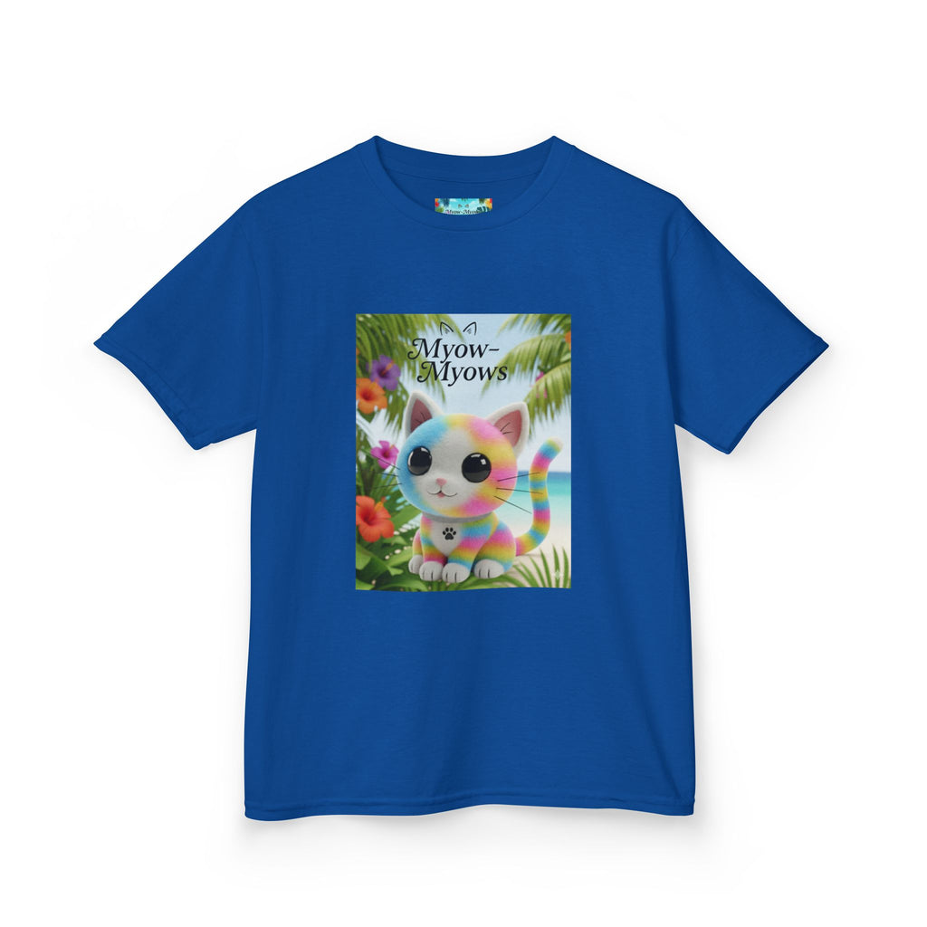 Kids Tropical Cat Tee, Cute Cat T-Shirt, Summer Fun Top, Birthday Gift for Kids, Animal Lover Kidswear