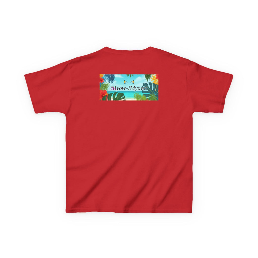 Kids Tropical Cat Tee, Cute Cat T-Shirt, Summer Fun Top, Birthday Gift for Kids, Animal Lover Kidswear