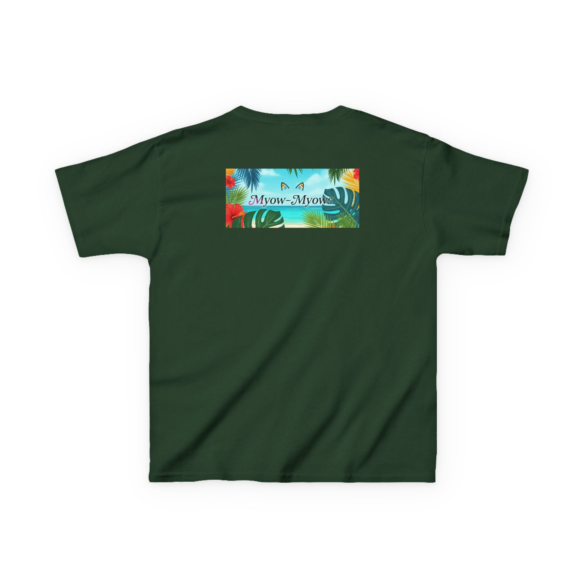 Kids Tropical Cat Tee, Cute Cat T-Shirt, Summer Fun Top, Birthday Gift for Kids, Animal Lover Kidswear