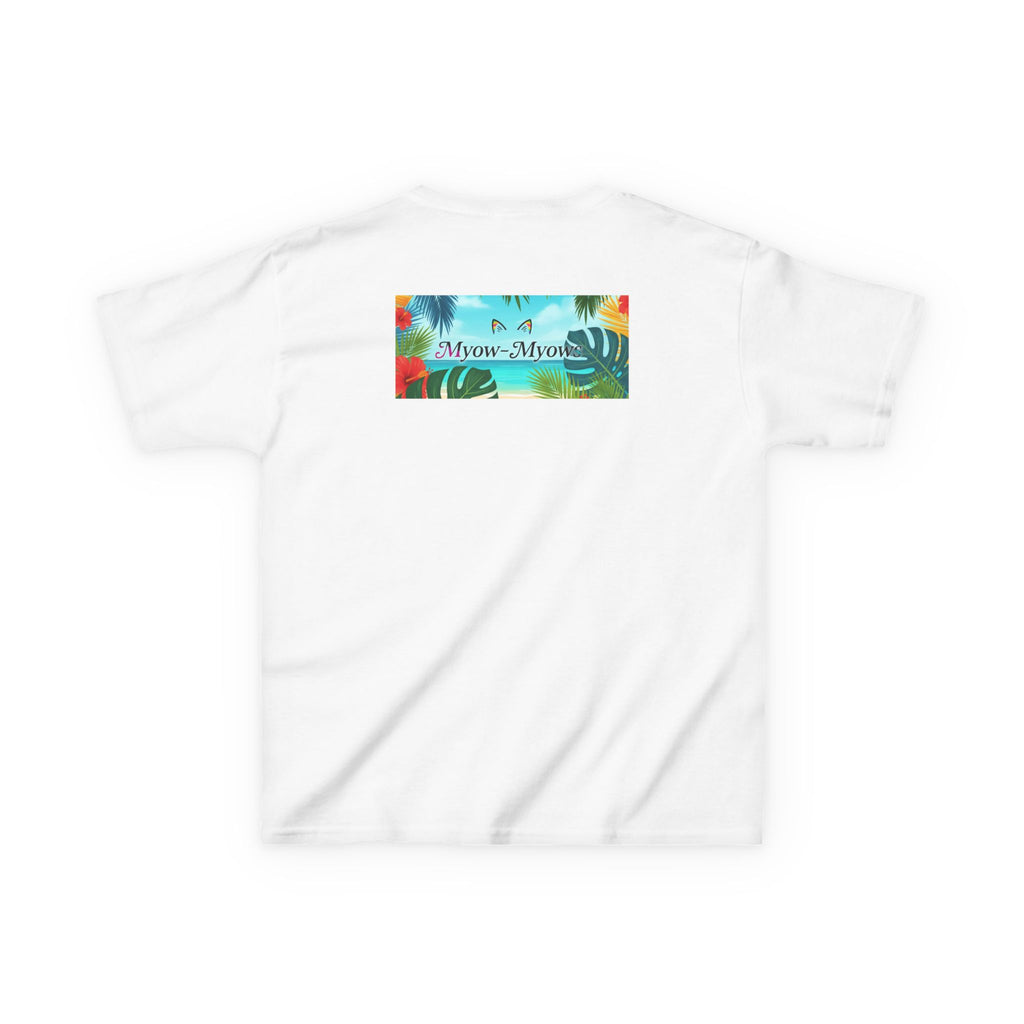 Kids Tropical Cat Tee, Cute Cat T-Shirt, Summer Fun Top, Birthday Gift for Kids, Animal Lover Kidswear