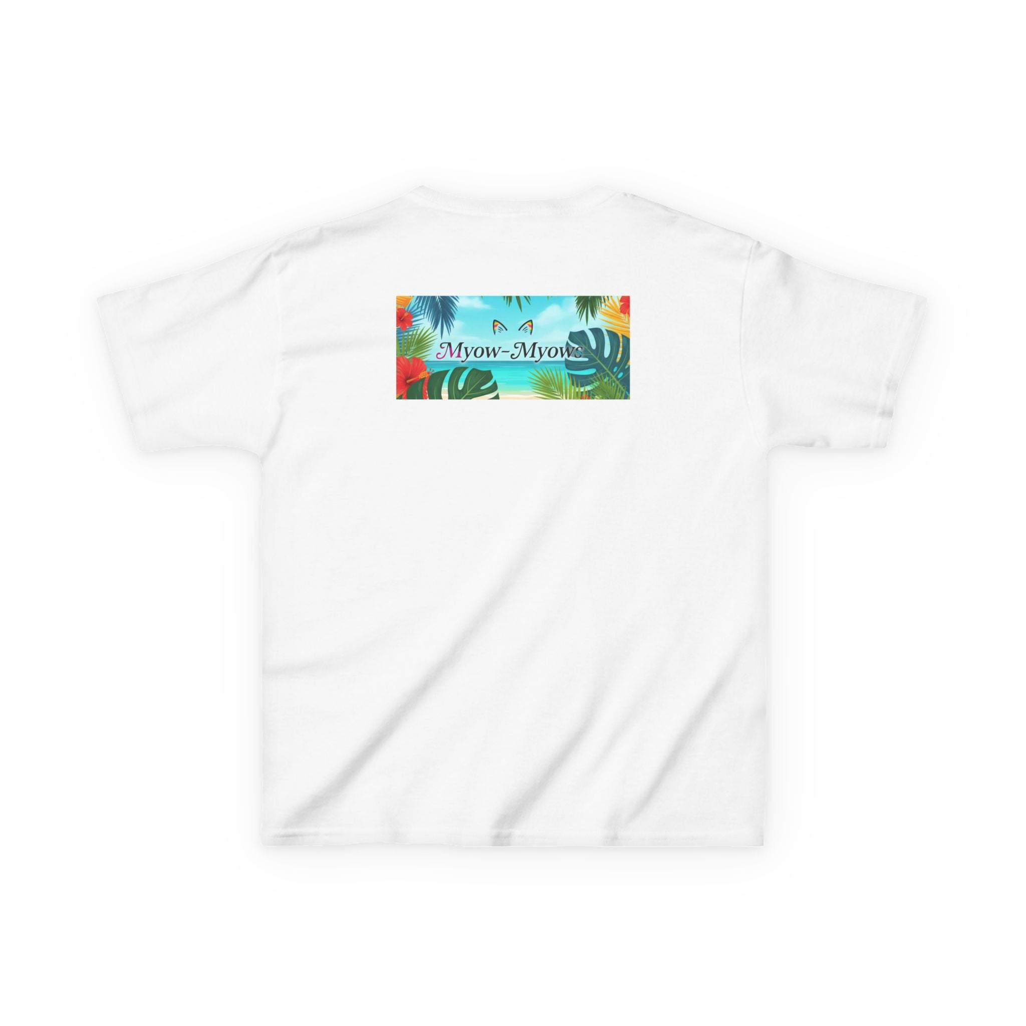 Kids Tropical Cat Tee, Cute Cat T-Shirt, Summer Fun Top, Birthday Gift for Kids, Animal Lover Kidswear