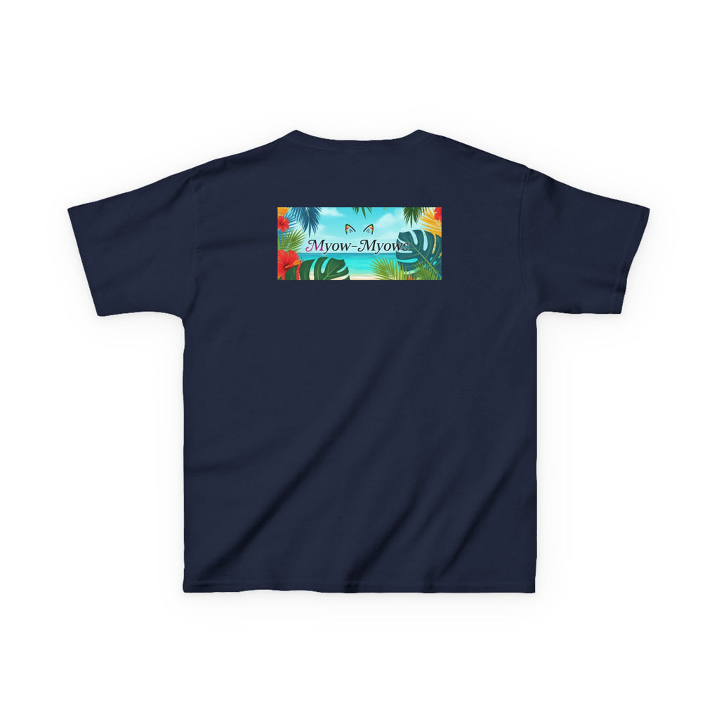 Kids Tropical Cat Tee, Cute Cat T-Shirt, Summer Fun Top, Birthday Gift for Kids, Animal Lover Kidswear