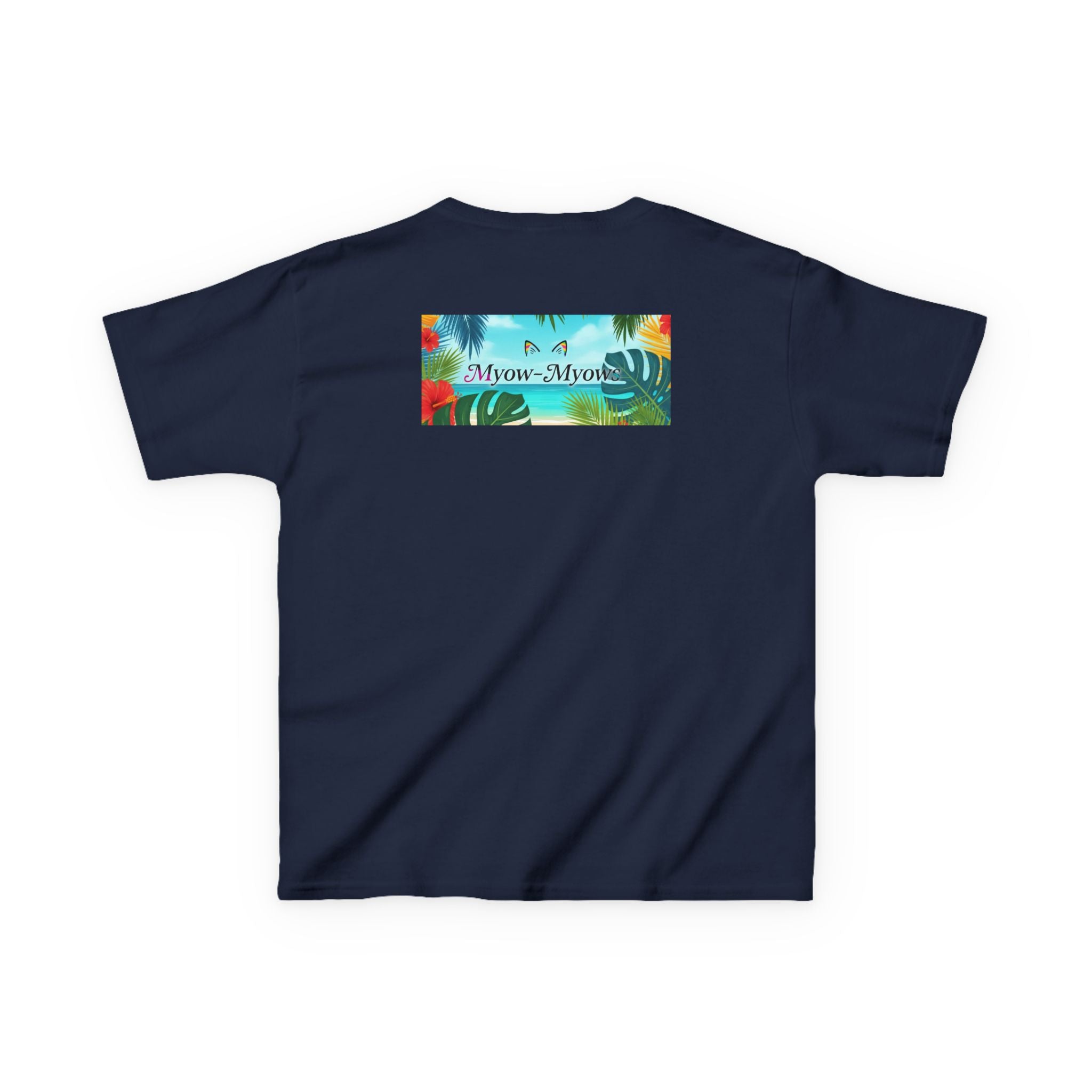 Kids Tropical Cat Tee, Cute Cat T-Shirt, Summer Fun Top, Birthday Gift for Kids, Animal Lover Kidswear