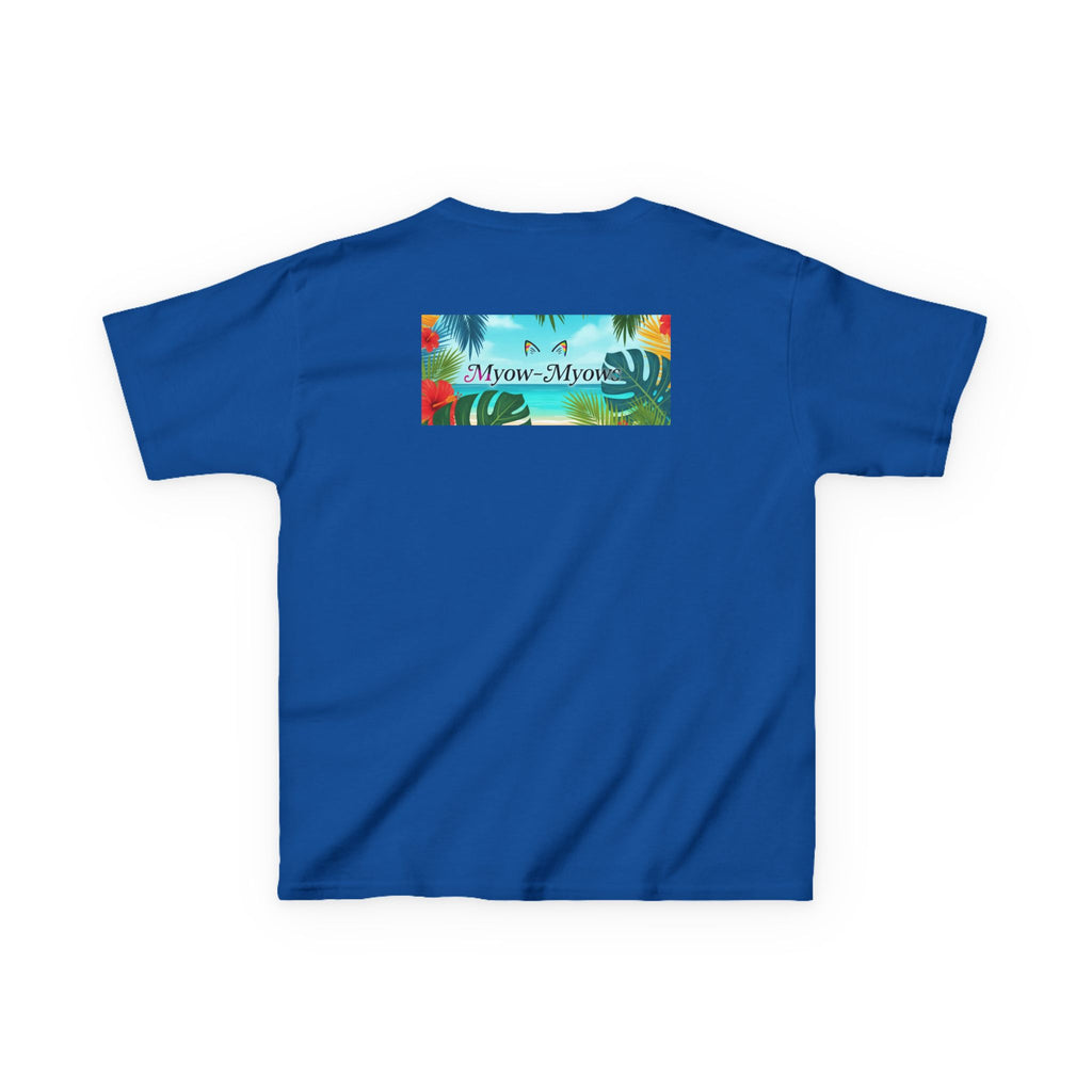 Kids Tropical Cat Tee, Cute Cat T-Shirt, Summer Fun Top, Birthday Gift for Kids, Animal Lover Kidswear