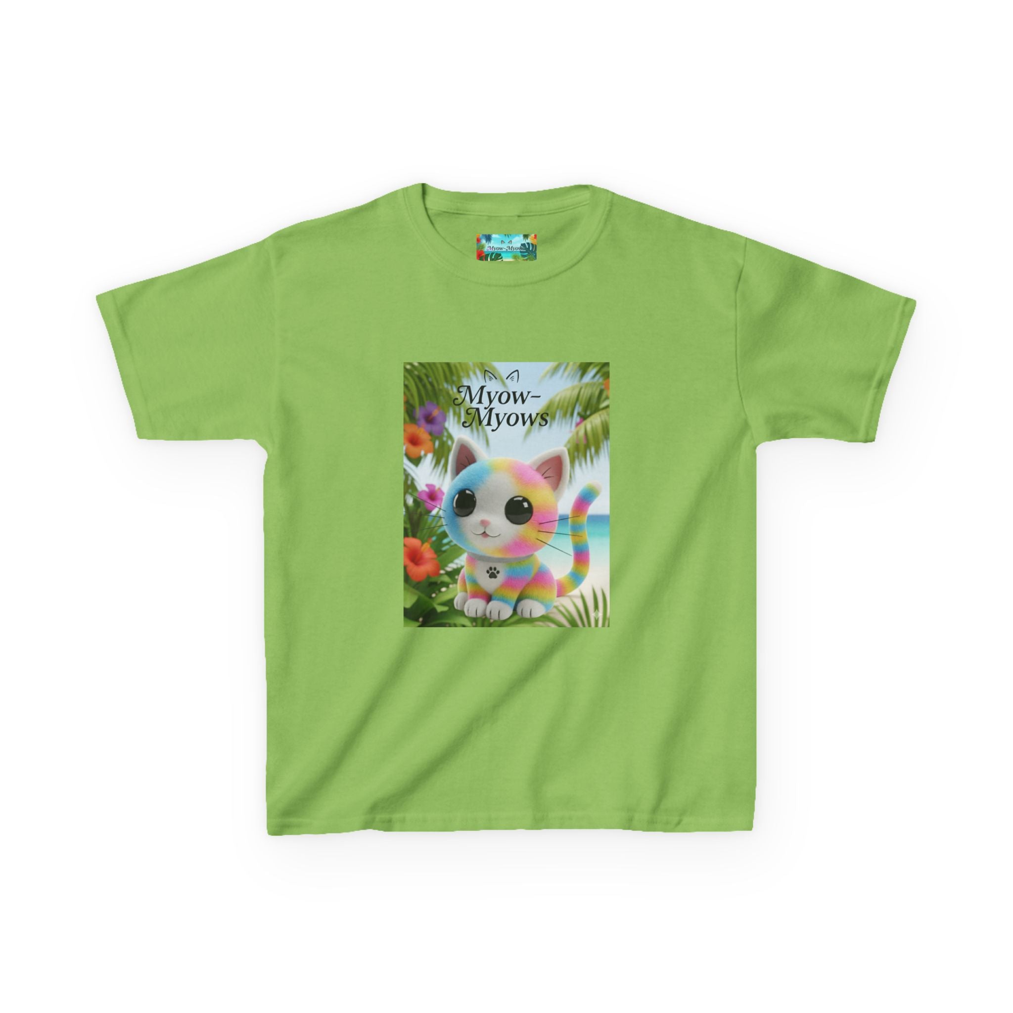 Kids Tropical Cat Tee, Cute Cat T-Shirt, Summer Fun Top, Birthday Gift for Kids, Animal Lover Kidswear