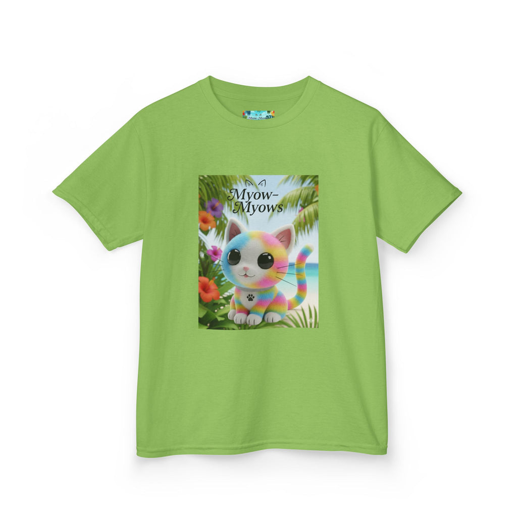 Kids Tropical Cat Tee, Cute Cat T-Shirt, Summer Fun Top, Birthday Gift for Kids, Animal Lover Kidswear