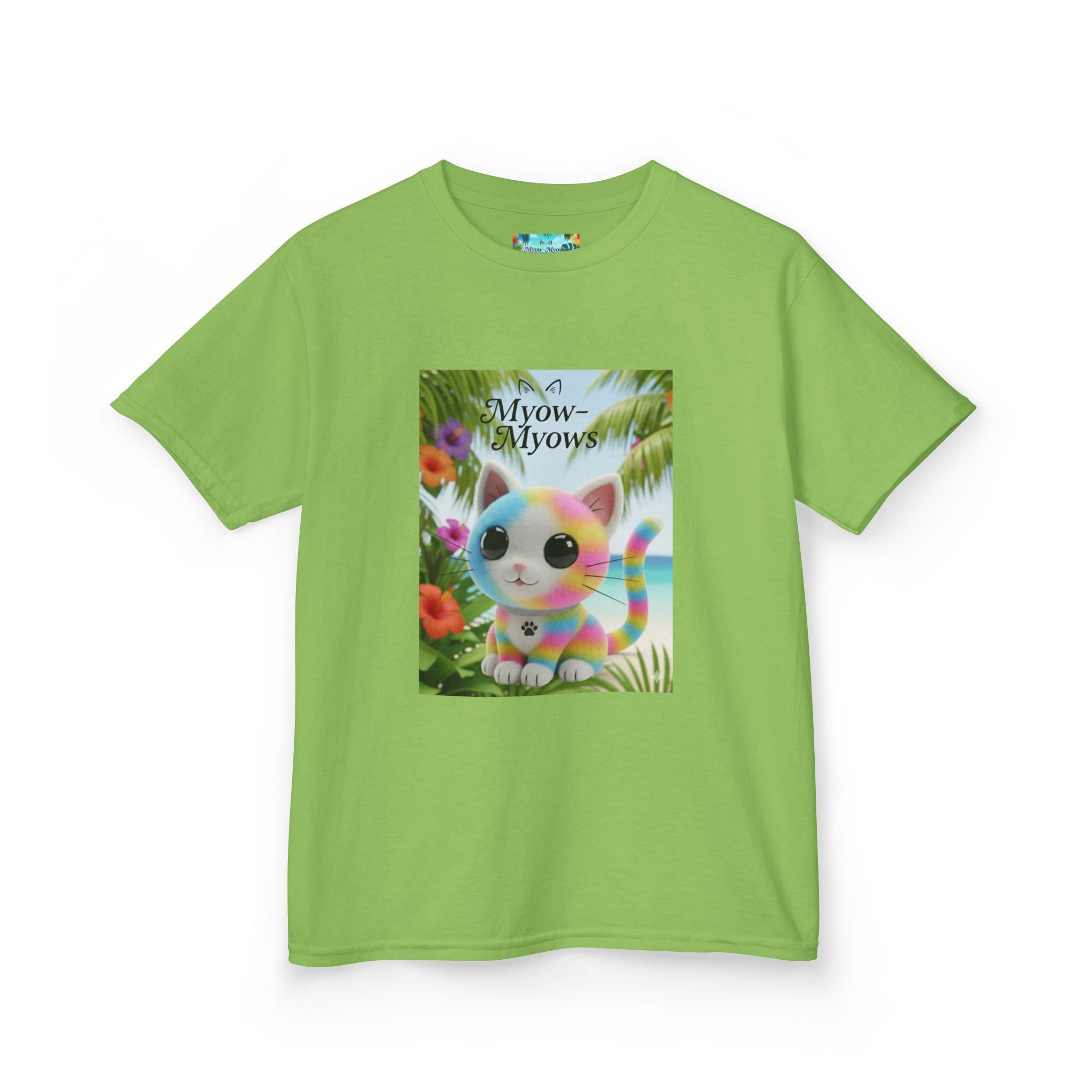 Kids Tropical Cat Tee, Cute Cat T-Shirt, Summer Fun Top, Birthday Gift for Kids, Animal Lover Kidswear