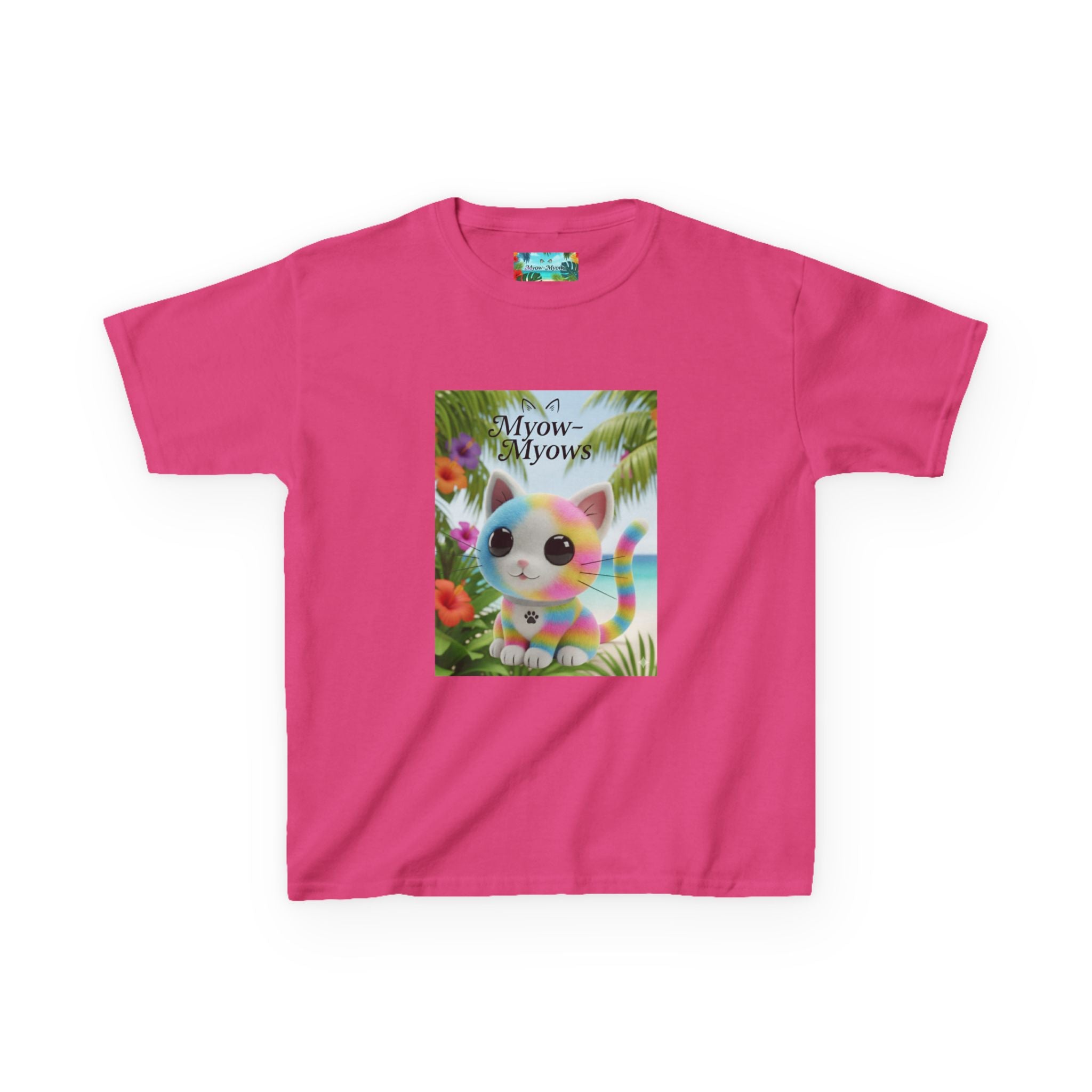 Kids Tropical Cat Tee, Cute Cat T-Shirt, Summer Fun Top, Birthday Gift for Kids, Animal Lover Kidswear