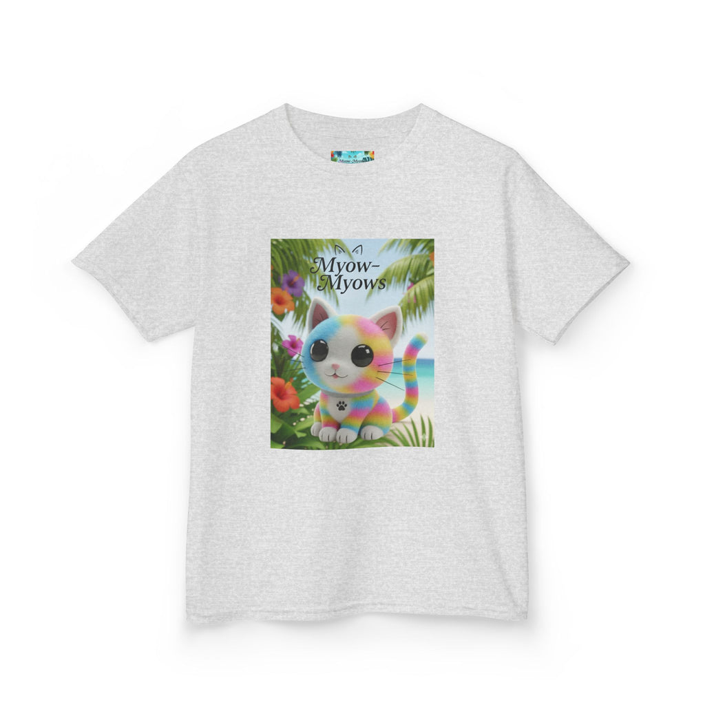 Kids Tropical Cat Tee, Cute Cat T-Shirt, Summer Fun Top, Birthday Gift for Kids, Animal Lover Kidswear