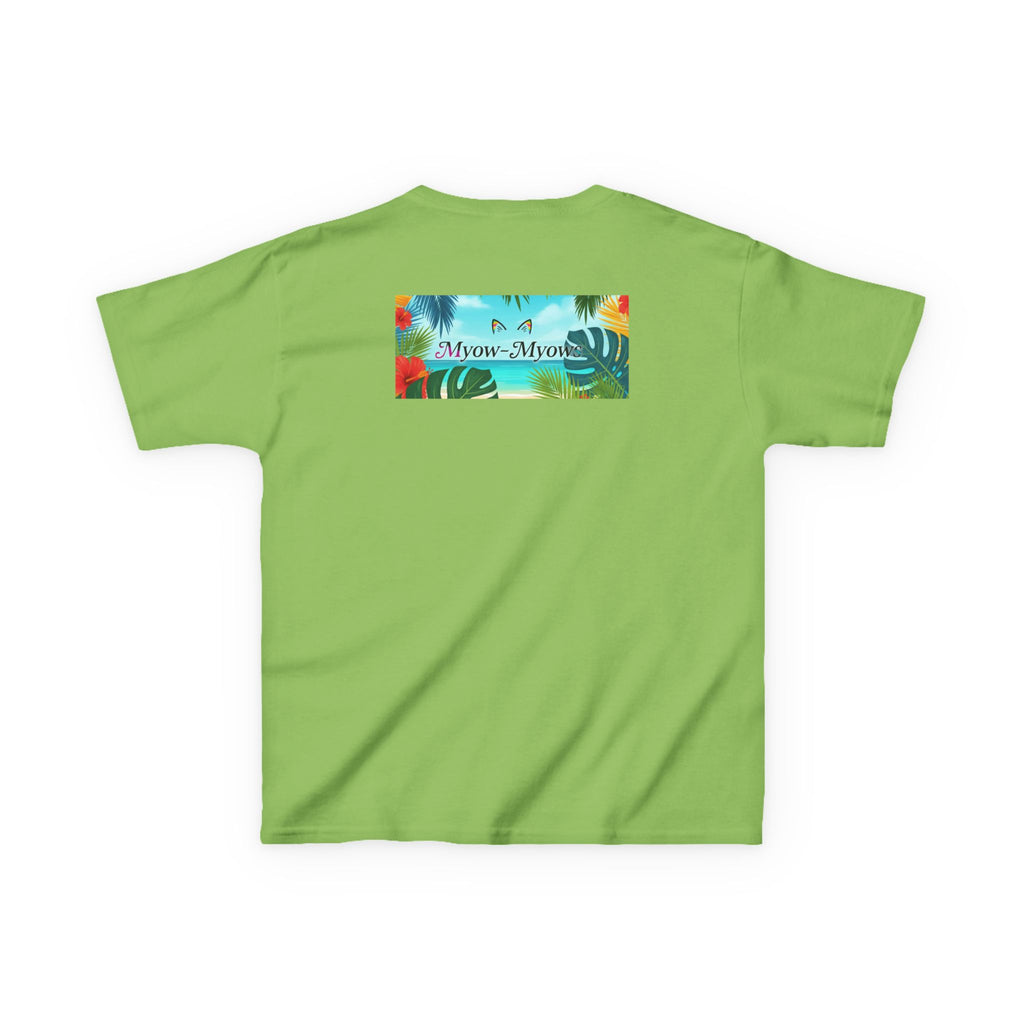 Kids Tropical Cat Tee, Cute Cat T-Shirt, Summer Fun Top, Birthday Gift for Kids, Animal Lover Kidswear