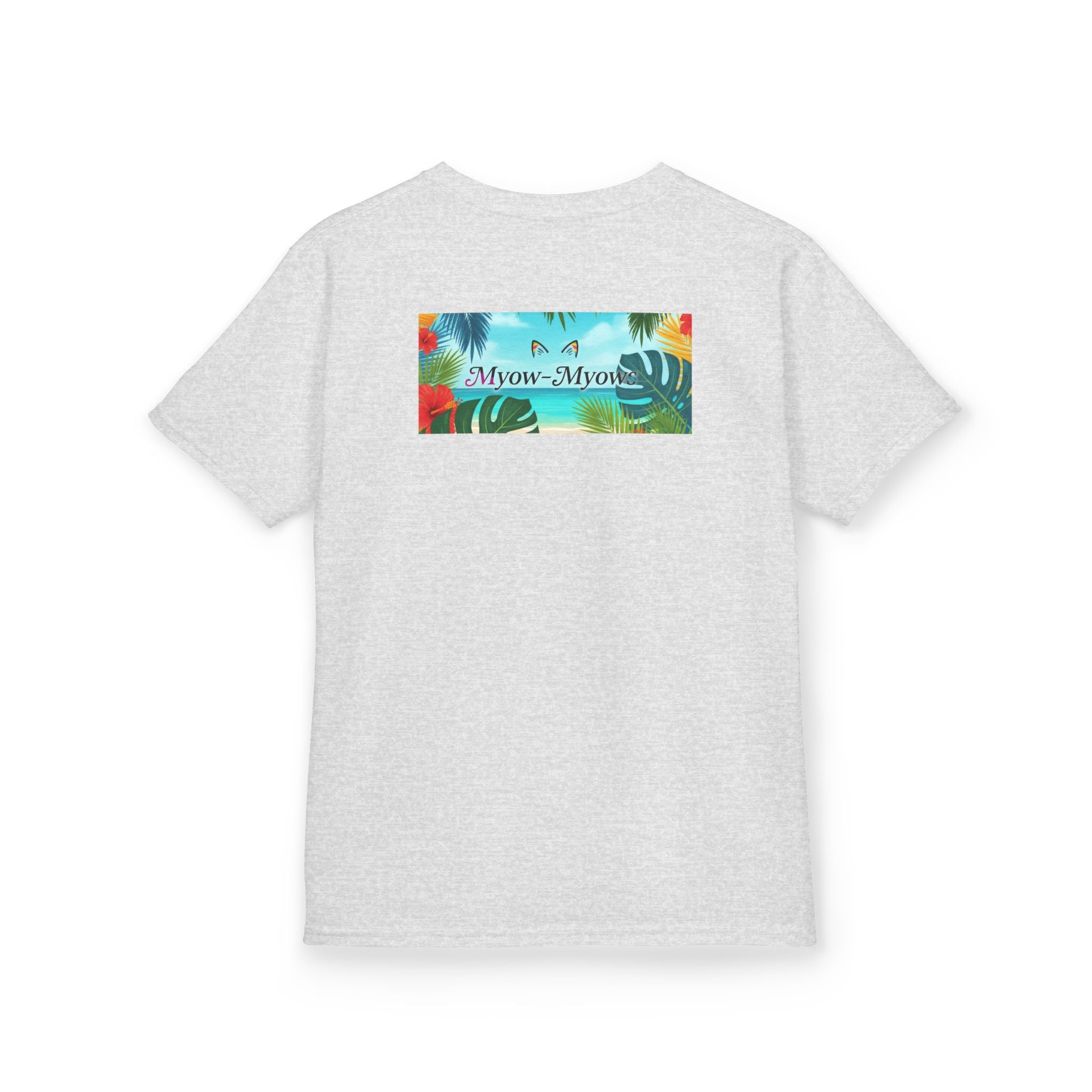 Kids Tropical Cat Tee, Cute Cat T-Shirt, Summer Fun Top, Birthday Gift for Kids, Animal Lover Kidswear