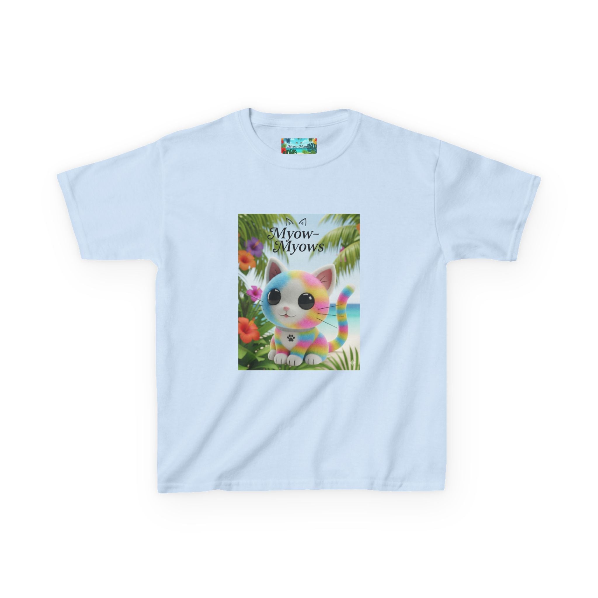 Kids Tropical Cat Tee, Cute Cat T-Shirt, Summer Fun Top, Birthday Gift for Kids, Animal Lover Kidswear