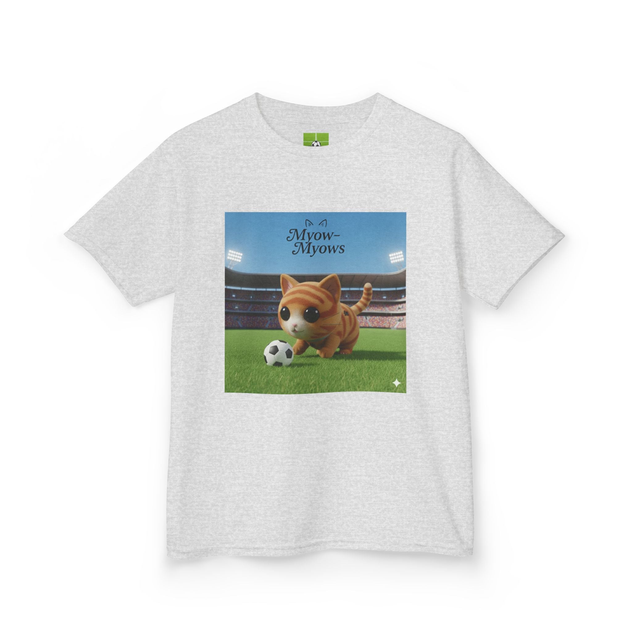 Kids Soccer Cat Tee - For Young Cat Lovers, Perfect Gift for Birthdays, Sports Events, and Pet Lovers, Kids Heavy Cotton T-Shirt