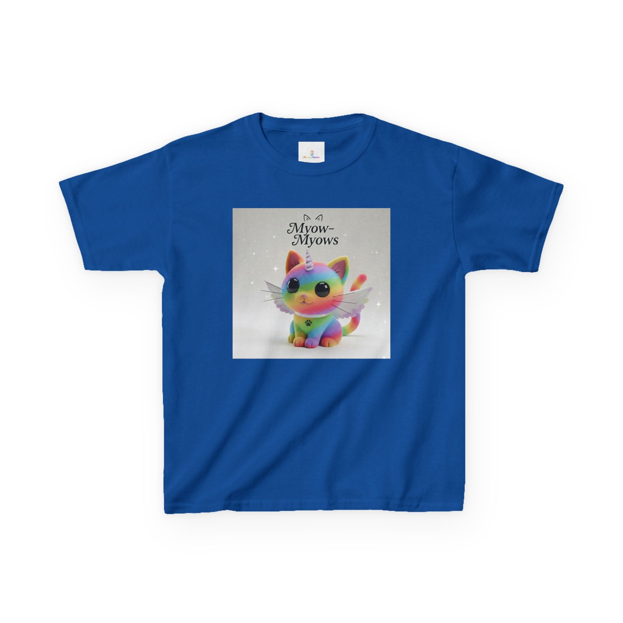Rainbow Kitty Tee, Cute Kids T-Shirt, Fun Gift for Birthdays, Pajama Parties, Cartoon Lovers, Colorful Kids Apparel