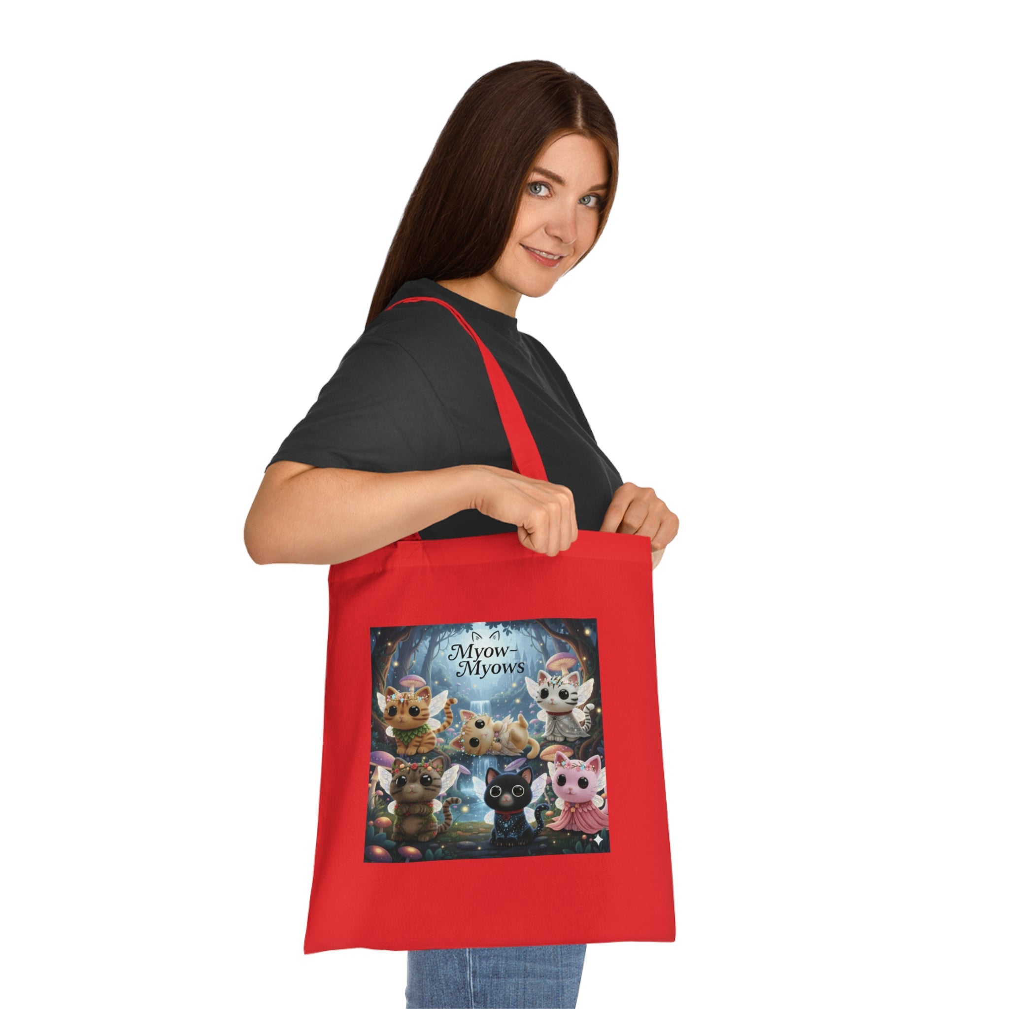 Whimsical Cat-Themed Cotton Tote Bag, Perfect for Cat Lovers, Eco-Friendly Shopping Bag, Gift for Birthdays & Holidays, Mew Mew Design