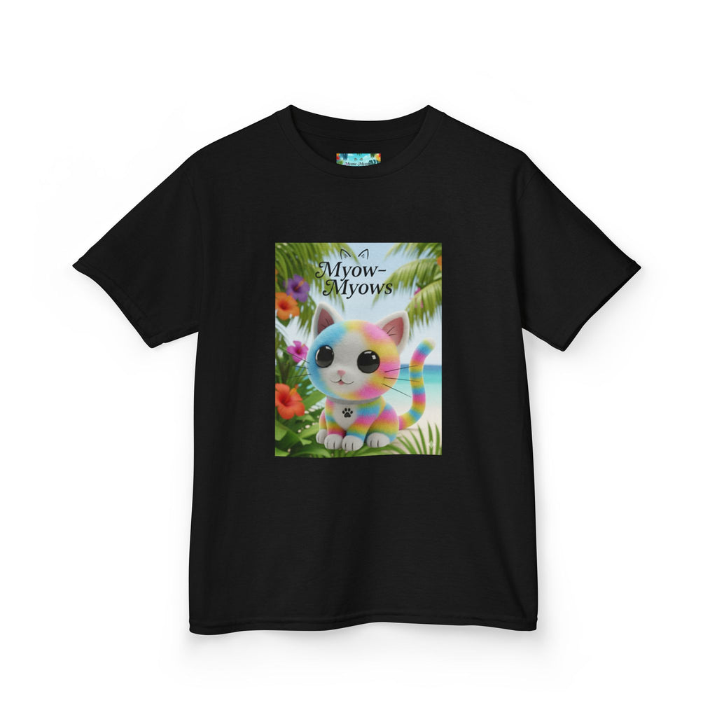 Kids Tropical Cat Tee, Cute Cat T-Shirt, Summer Fun Top, Birthday Gift for Kids, Animal Lover Kidswear