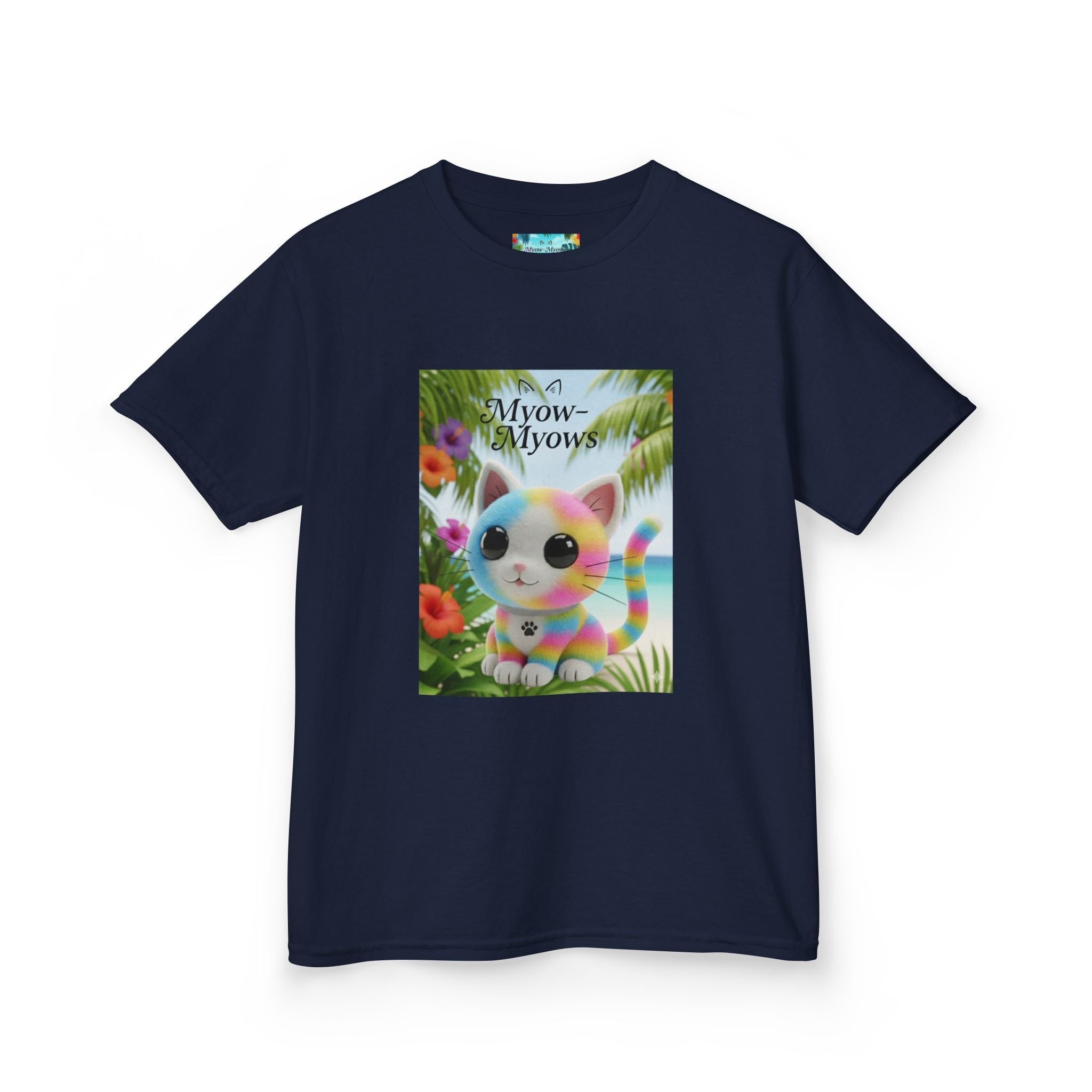 Kids Tropical Cat Tee, Cute Cat T-Shirt, Summer Fun Top, Birthday Gift for Kids, Animal Lover Kidswear
