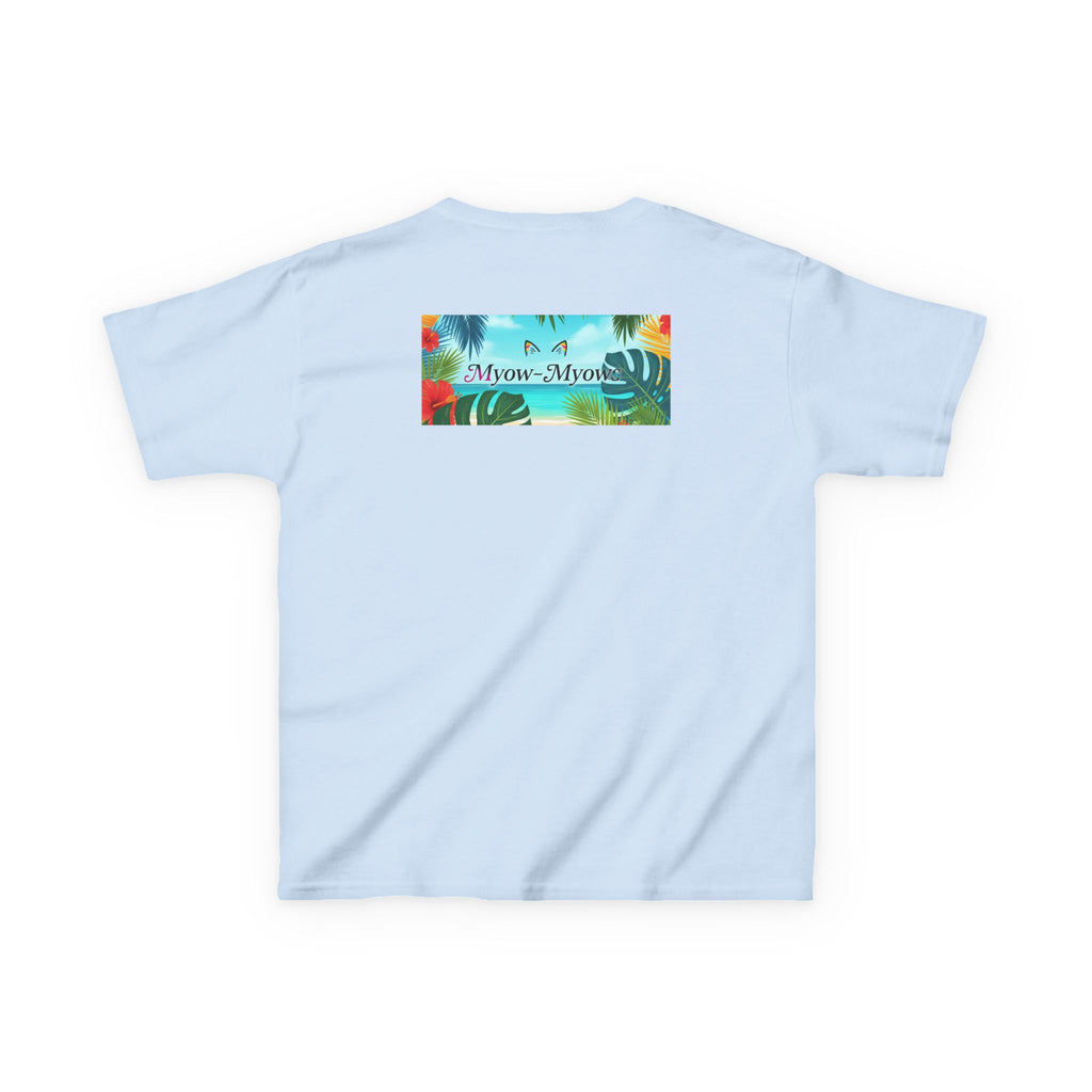 Kids Tropical Cat Tee, Cute Cat T-Shirt, Summer Fun Top, Birthday Gift for Kids, Animal Lover Kidswear