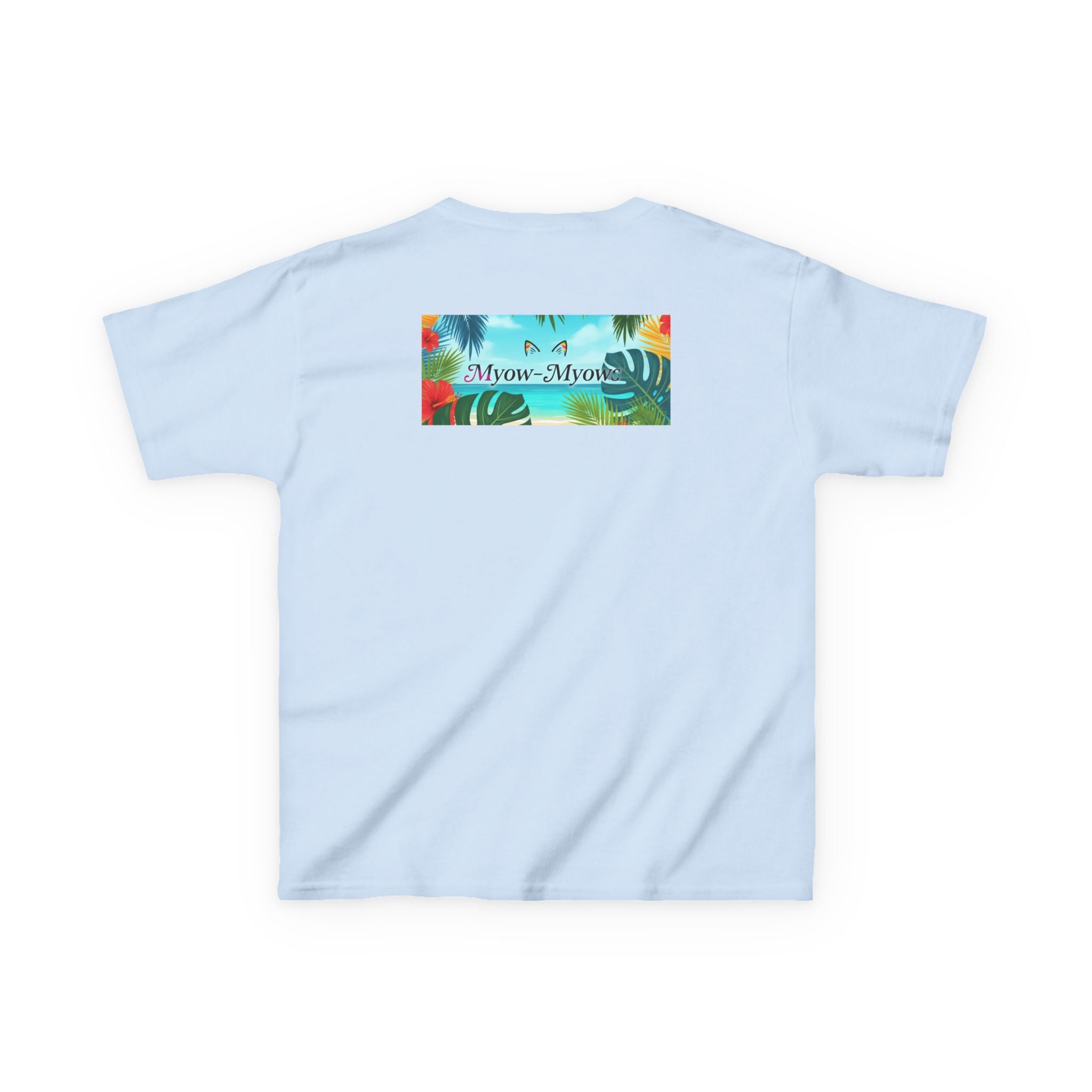 Kids Tropical Cat Tee, Cute Cat T-Shirt, Summer Fun Top, Birthday Gift for Kids, Animal Lover Kidswear