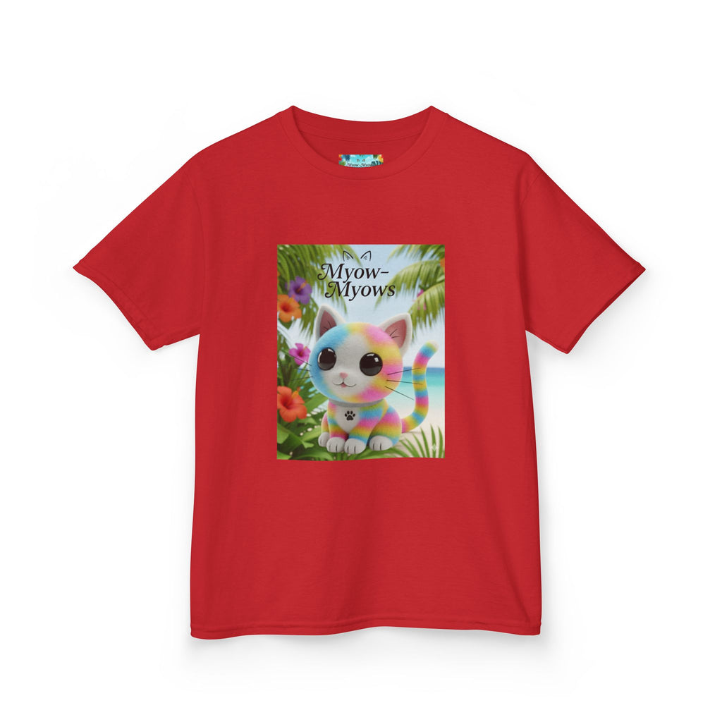 Kids Tropical Cat Tee, Cute Cat T-Shirt, Summer Fun Top, Birthday Gift for Kids, Animal Lover Kidswear