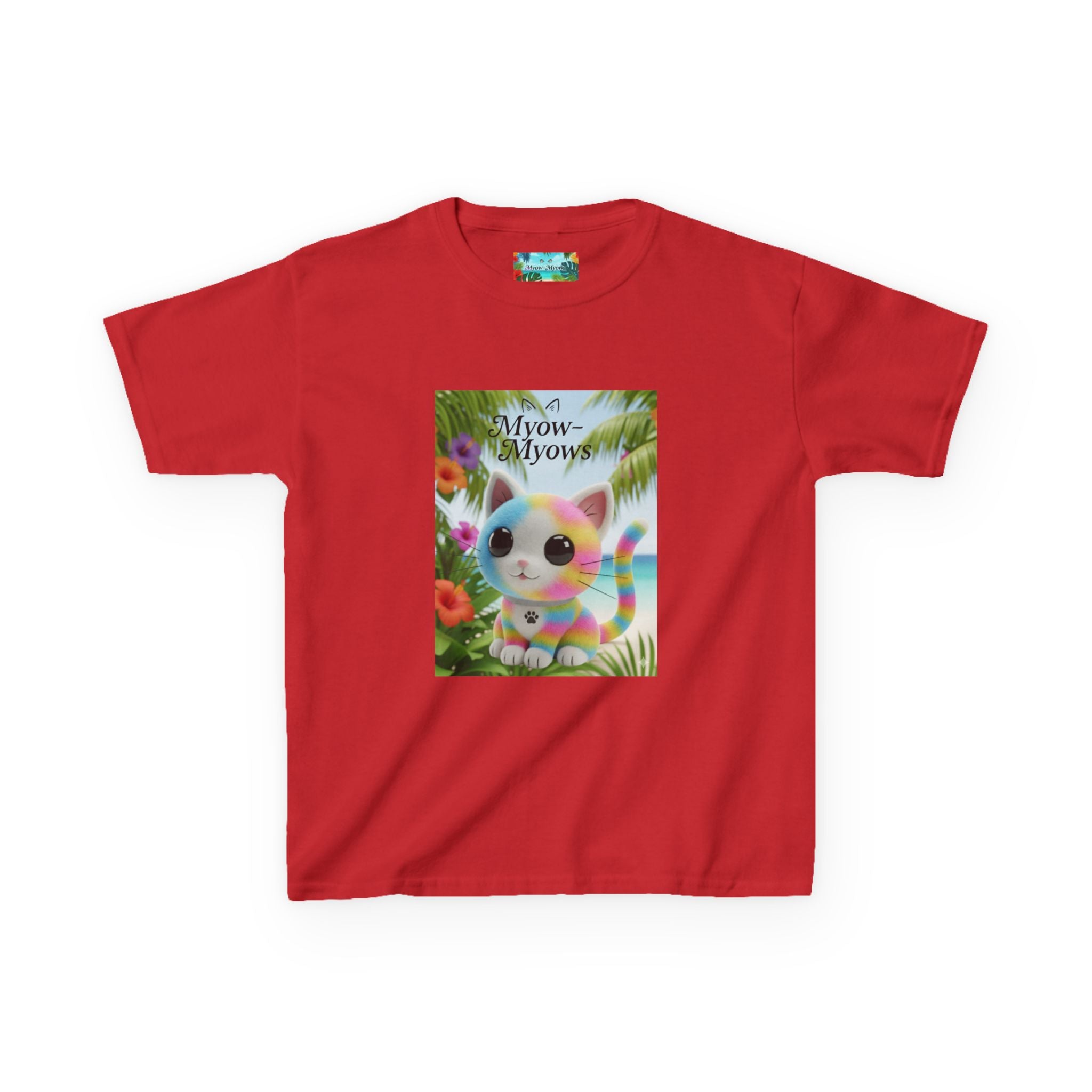 Kids Tropical Cat Tee, Cute Cat T-Shirt, Summer Fun Top, Birthday Gift for Kids, Animal Lover Kidswear